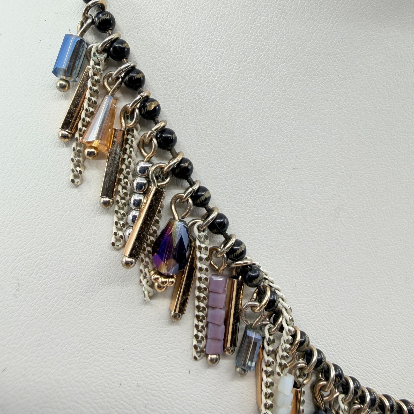 Vintage Boho Multi Strand Fringe Statement Necklace Beaded Chain Bib Mixed Metal