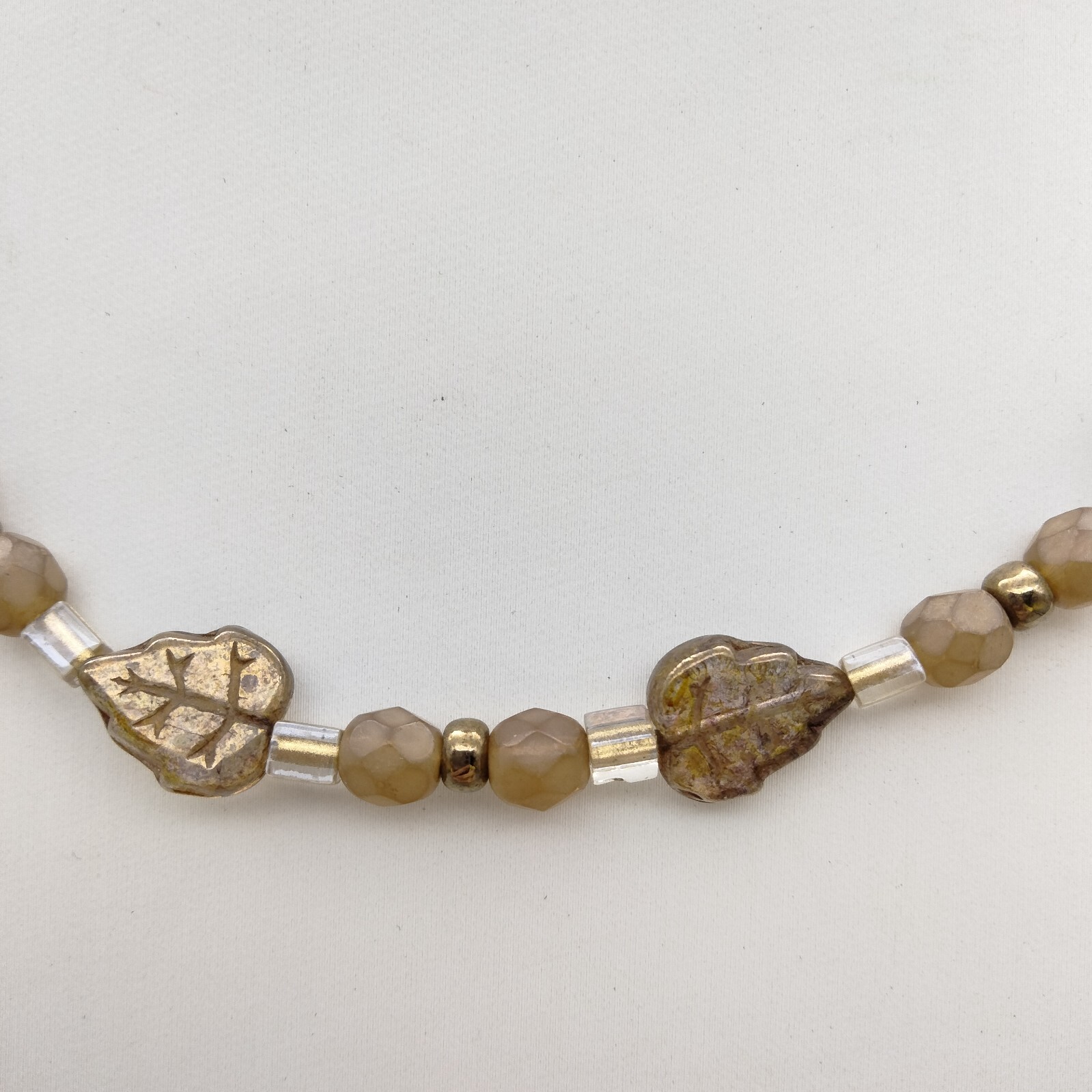 CottageCore Art Glass Necklace 17″ Artisan Made Leaves Bronze Tone Gorgeous