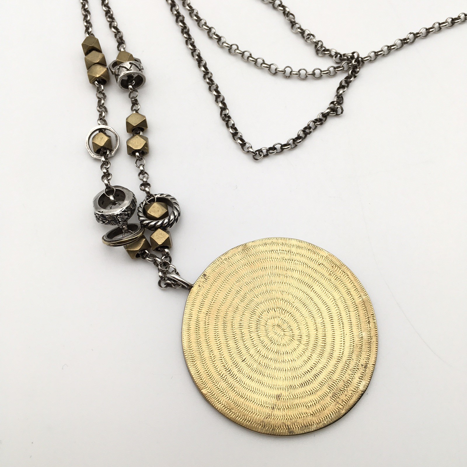 Vtg Sterling Silver & Brass SILPADA “Sundial” Pendant Necklace 34” 925 27g #21