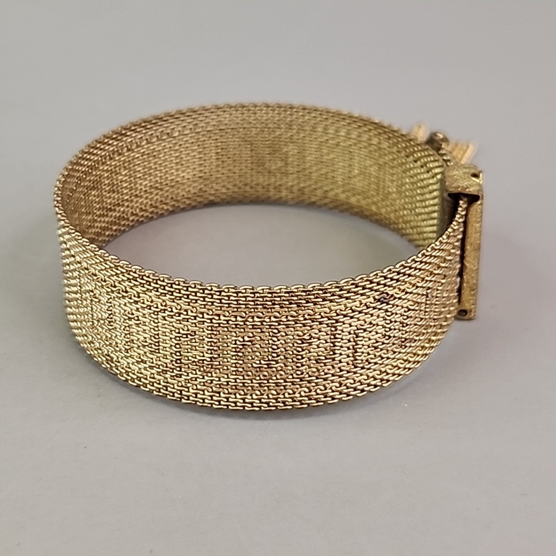 Vintage Mesh Chain Bracelet Victorian Revival Greek Key Tassel Gold Tone 7.25″