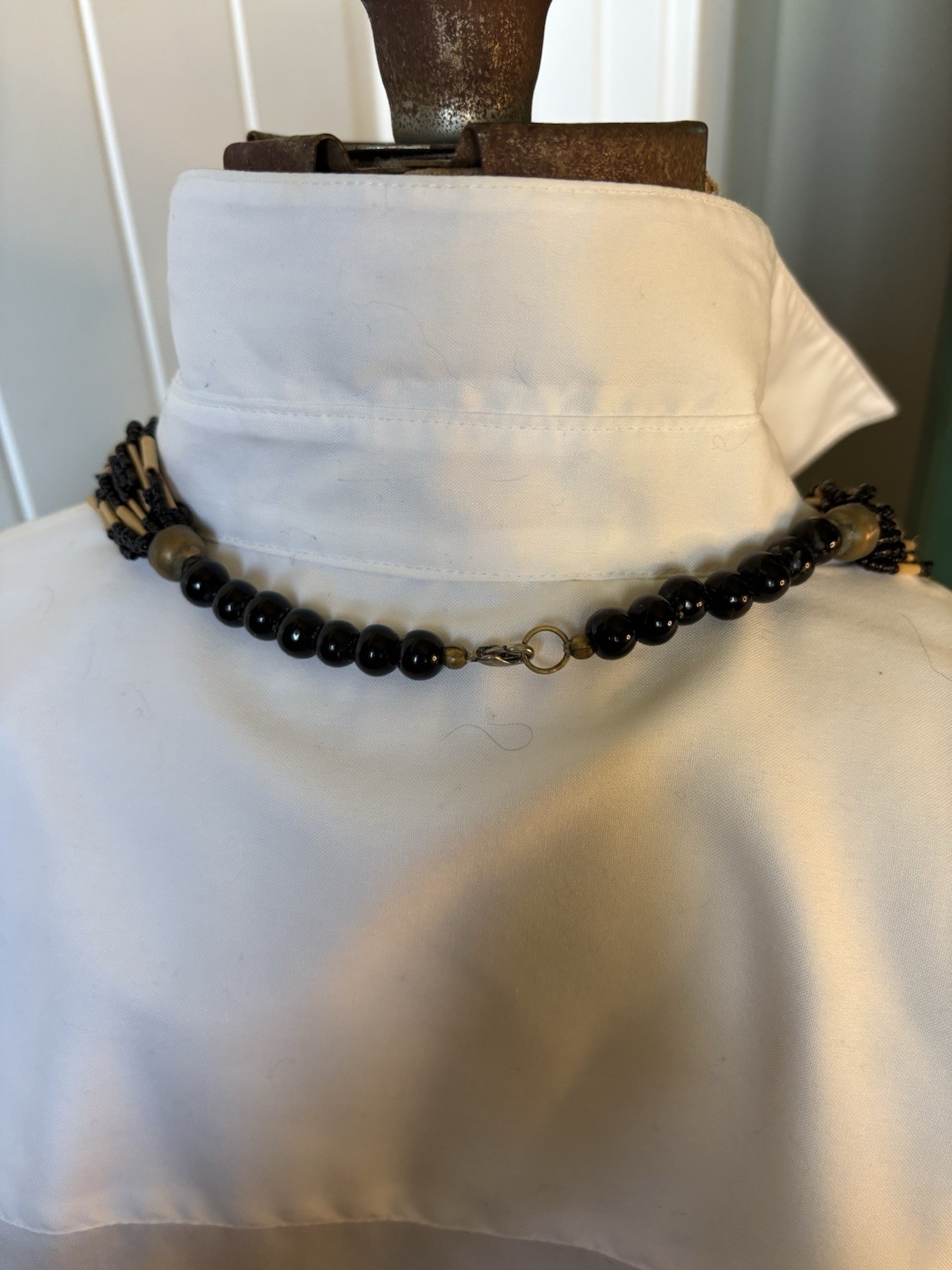 Vintage Southwestern Multi Strand Beige Heishi Tube Bead Necklace Native Style