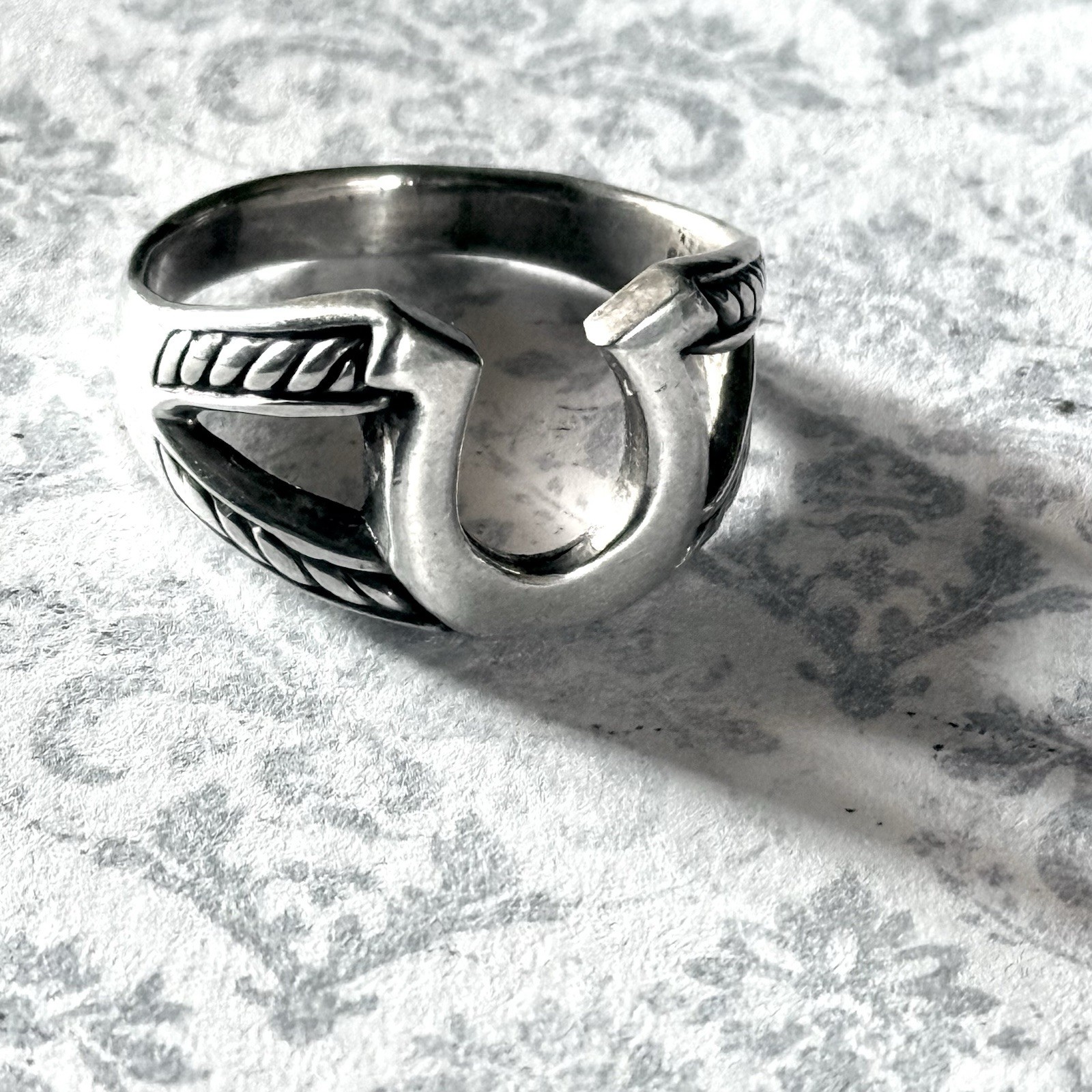 Horseshoe Ring Size 14 Sterling Silver Braided Western Rope Country Mens Gift