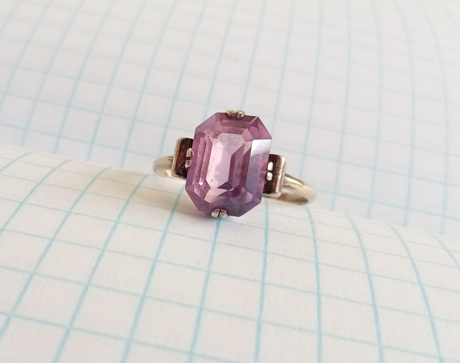 Vintage Ring Purple stone Sterling Silver 875 star USSR times Jewelry size 8.25