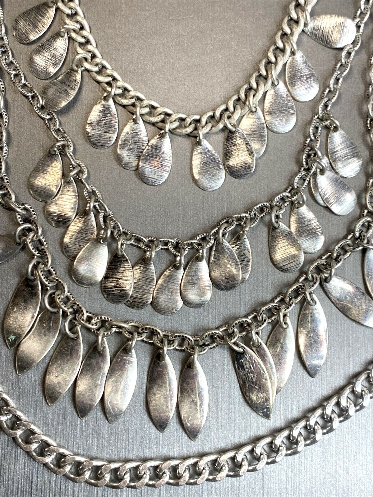 Vintage Fringe Layered Necklace Estate Jewelry Pre-owned Unusual Bib