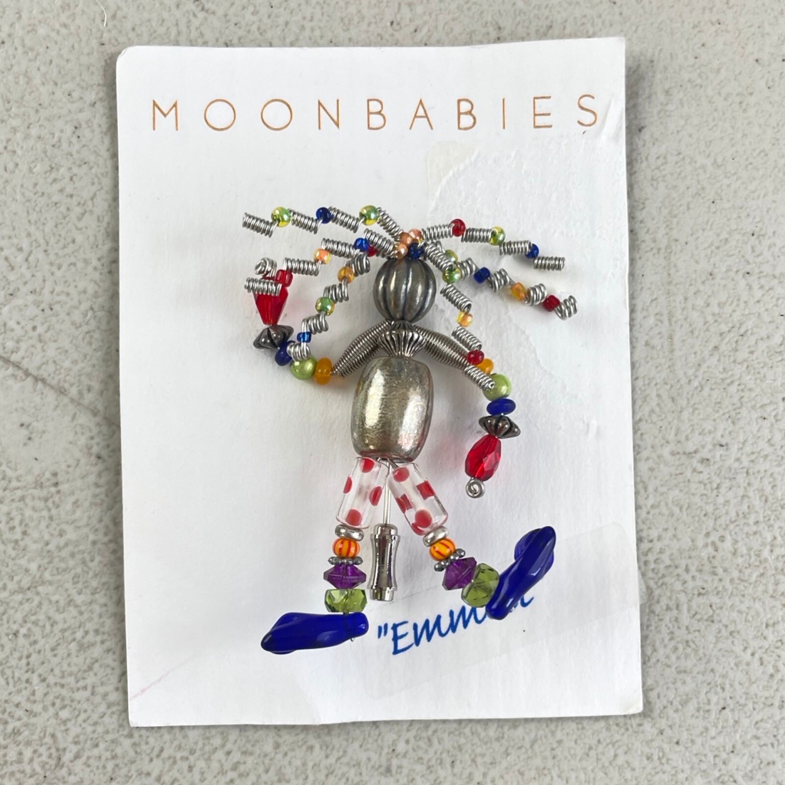 Vintage Person Pin NOS Moonbabies Beads Metal Curly Hair Unique Handcrafted 1997