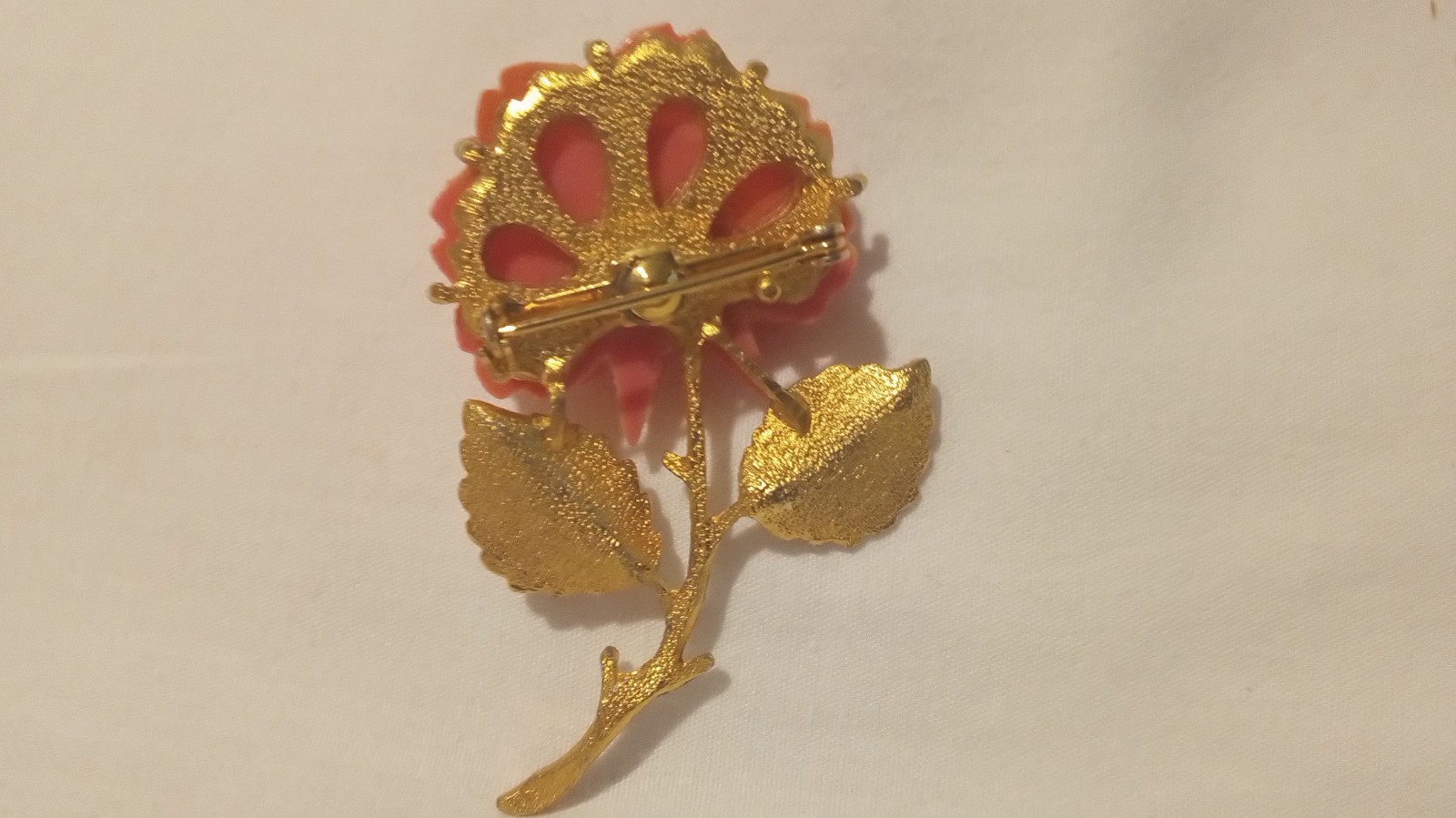 Vintage Gold Tone Peach Color Celluloid Rose Brooch/ Pin 2 3/8 Inches
