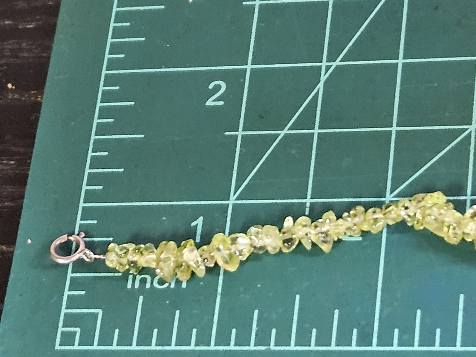 Vintage Sterling Silver Luck Small Charm Peridot Chip Bead Bracelet