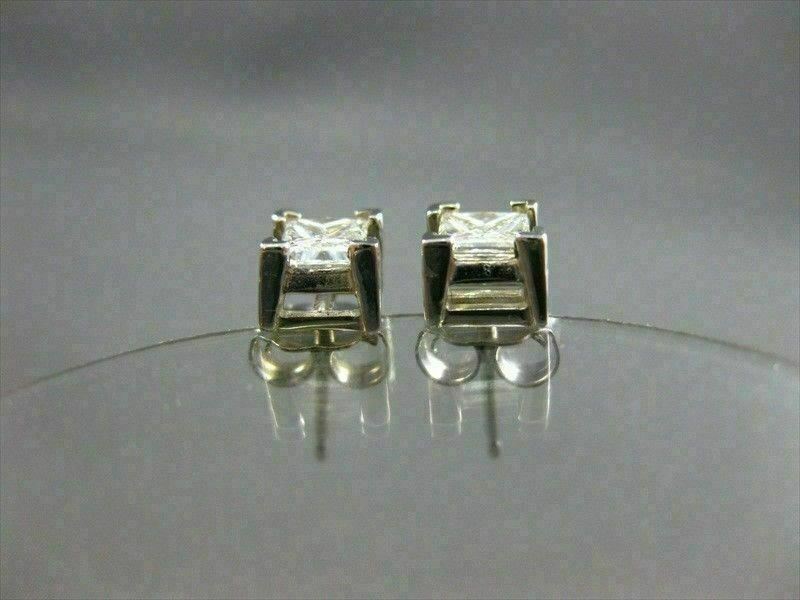 ESTATE .80CT DIAMOND 14KT WHITE GOLD PRINCESS CUT STUD EARRINGS H VVS/VS #5975