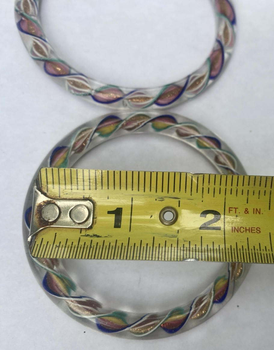 Vintage Murano Art Glass Rainbow Swirl Ribbon Bangle Bracelet Pair Small and Med