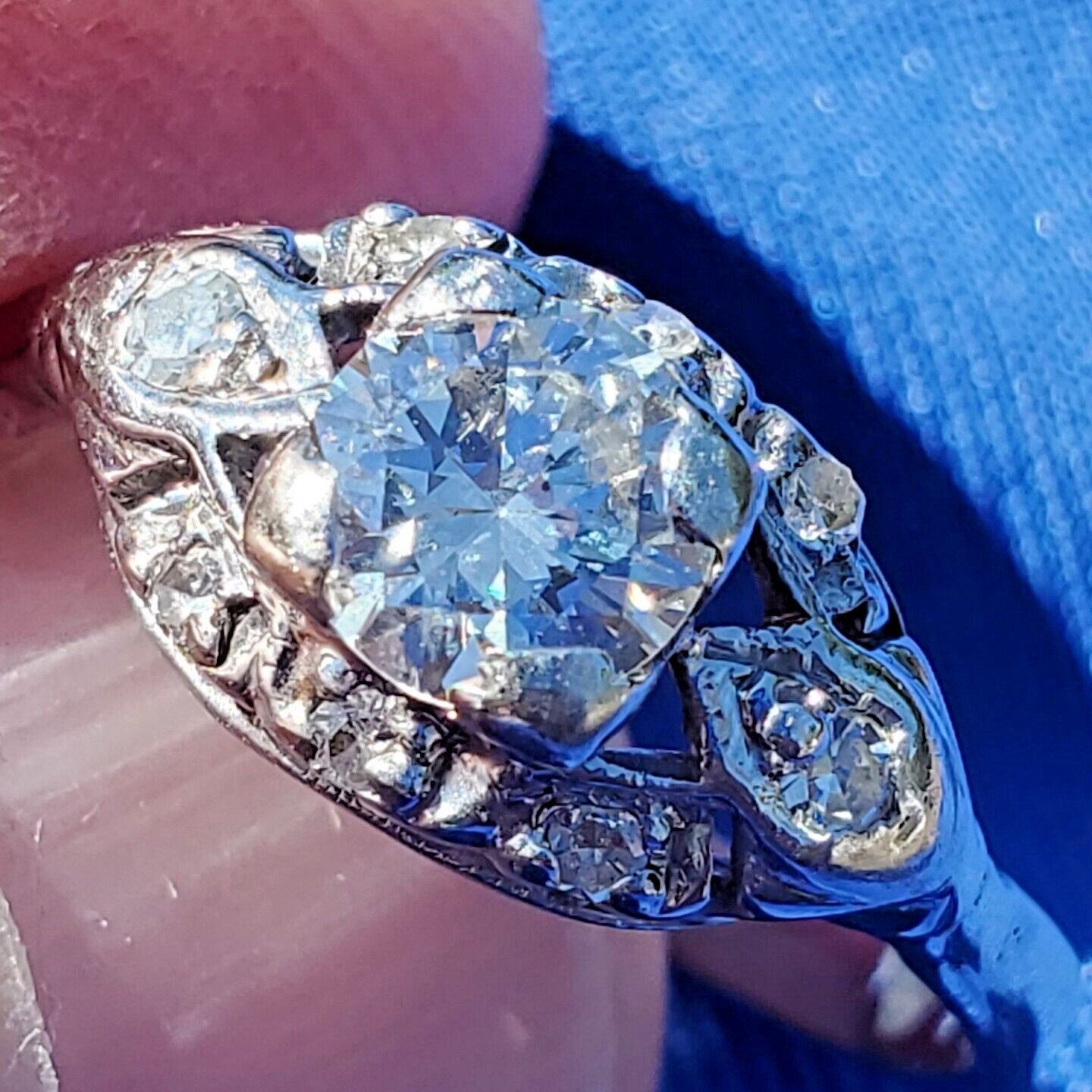 Original EARTH MINED DIAMOND Deco Engagement Ring Antique PLATINUM Solitaire S 8