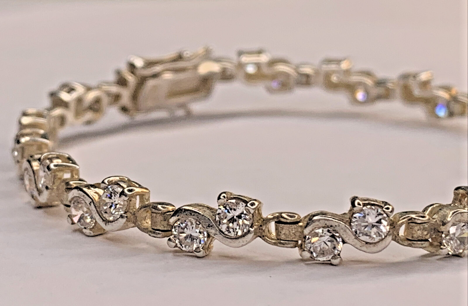 Gorgeous Vintage Sterling 925 Gold Wash Vermeil 35 White CZ Bracelet 7.25in 5mm