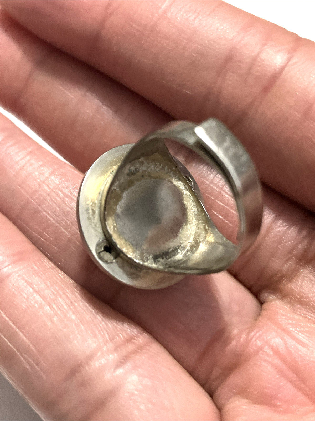 Vintage 1970s MCM Modernist Sterling S?Dome Ring Folded Wave Adjustable Band