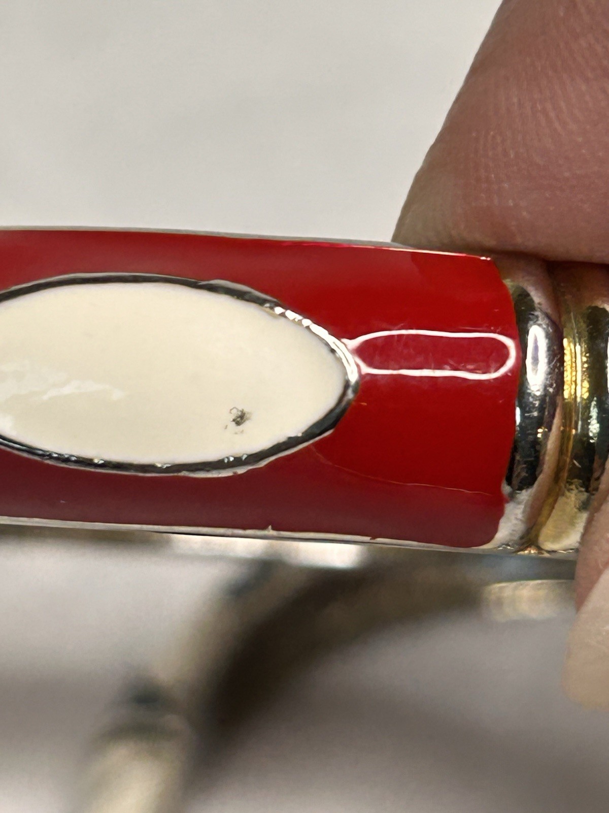 Vintage Enamel Bangle Bracelet Set Of 2, Hinged Gold Tone Red White Black