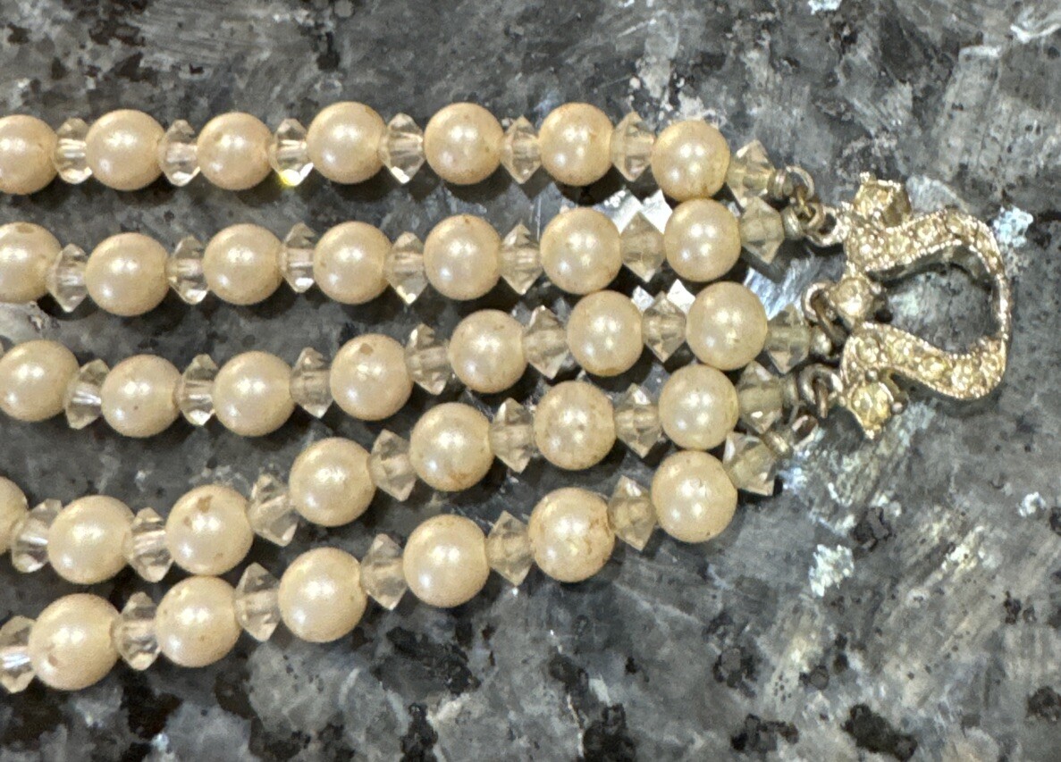 Authentic Vintage Signed Marvella 5 Strand Faux Pearl Bracelet 7 1/4 In Rare