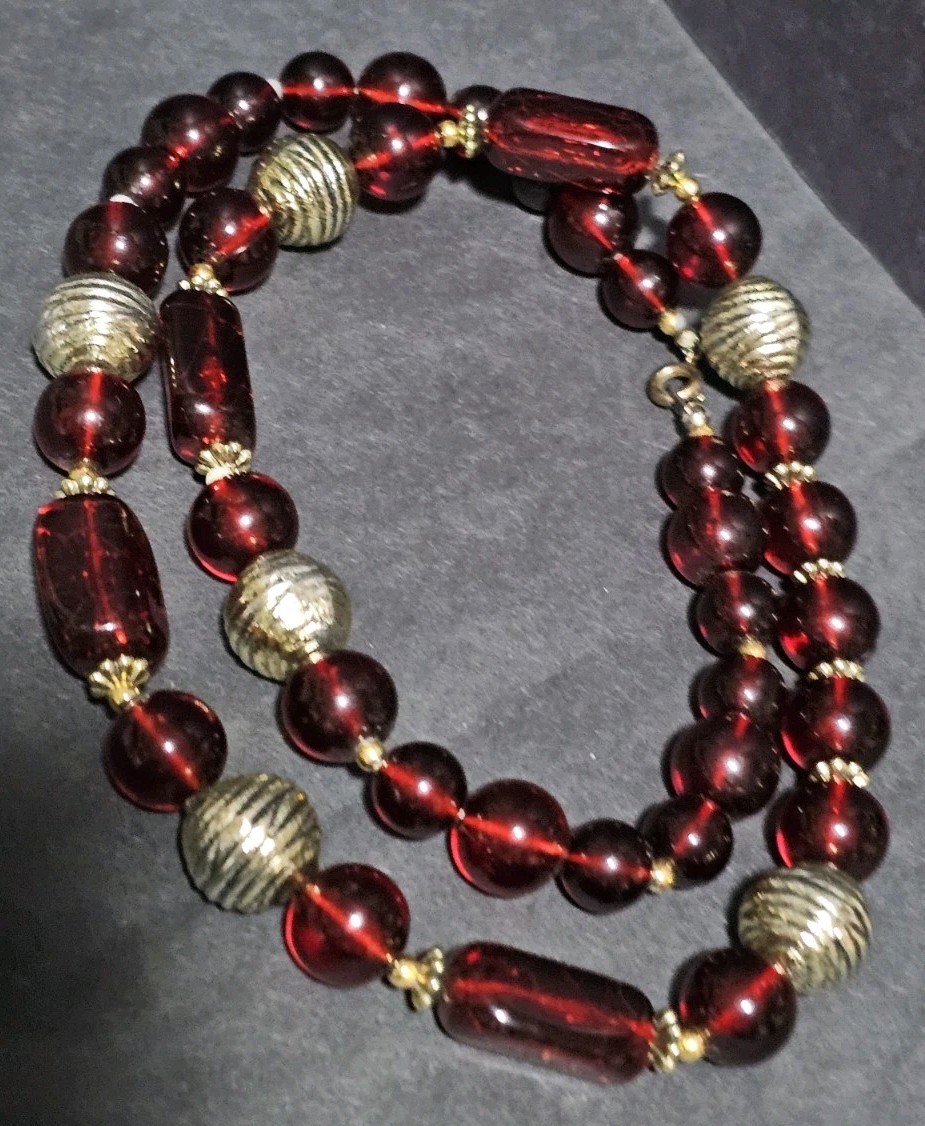 Estate Lot 5 Earth Tone Acrylic Lucite Shell Brass Accent Beaded Necklaces