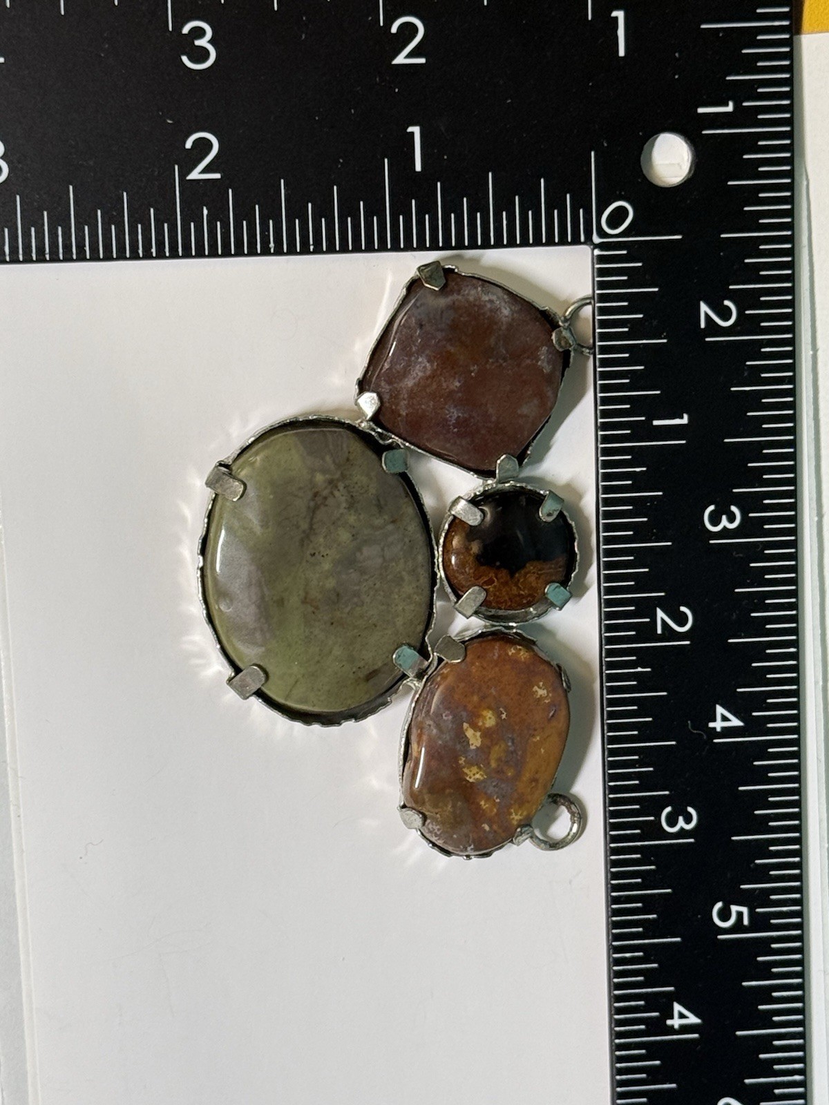 Vintage Pendant Silver Tone Multi Stone Cabochon Brutalist Artisan MCM Craft