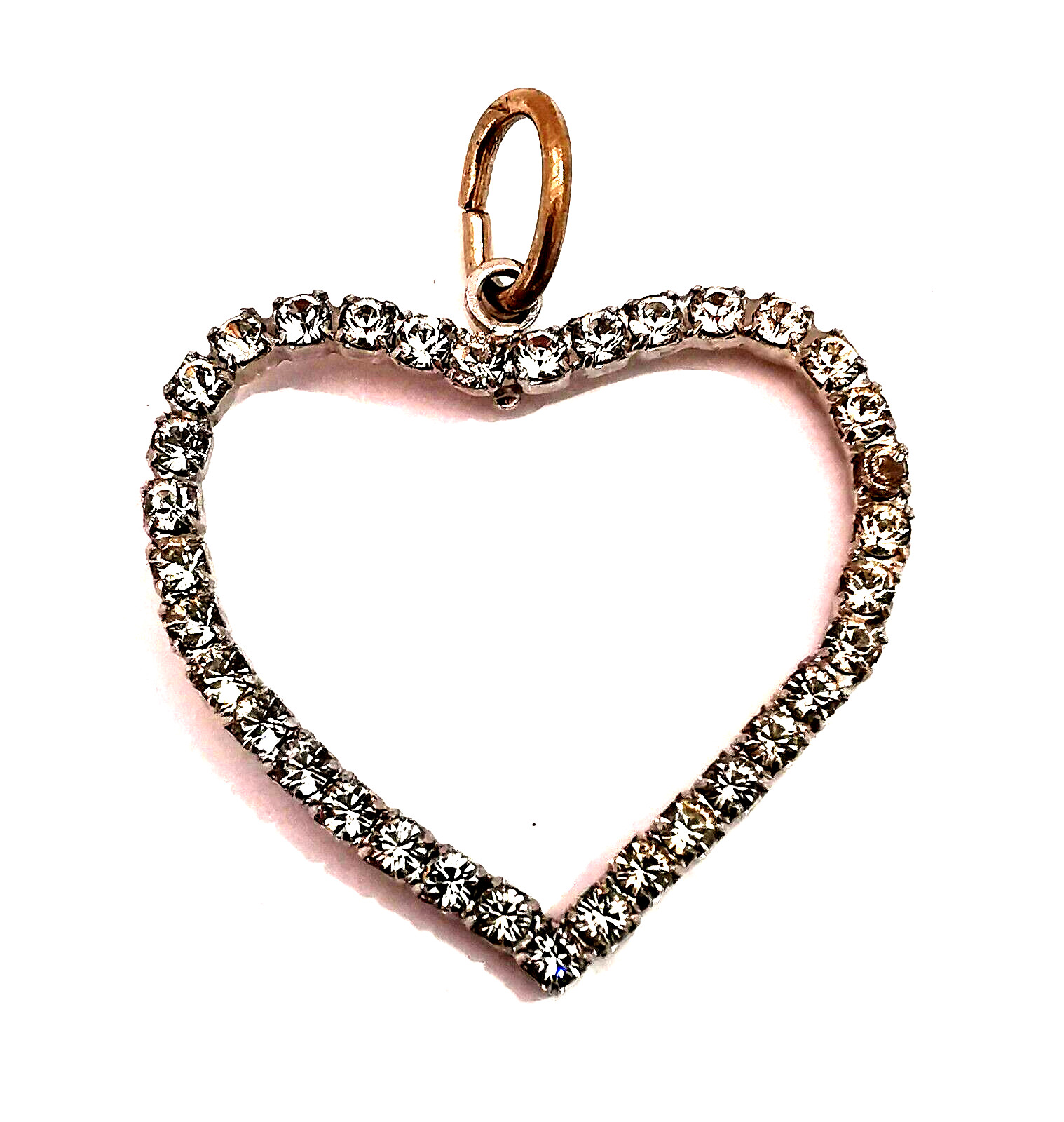 Vintage Czech Heart Shaped Pendant Clear Glass Rhinestone Rhinestones Handmade