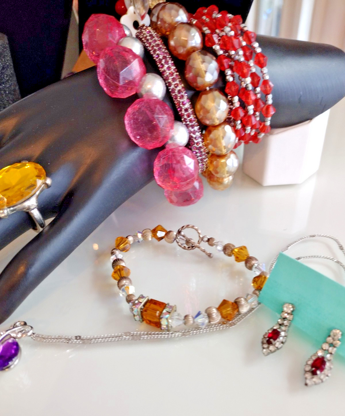 The FANCY JEWELS Lot 34 pc Faux Gem STATEMENT All Wearable Some Signed & Sets