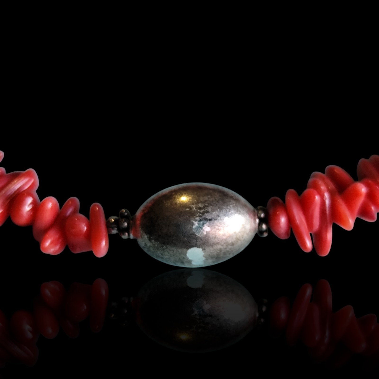 Vintage Sterling Silver Red Branch Coral 16.5in Choker Necklace