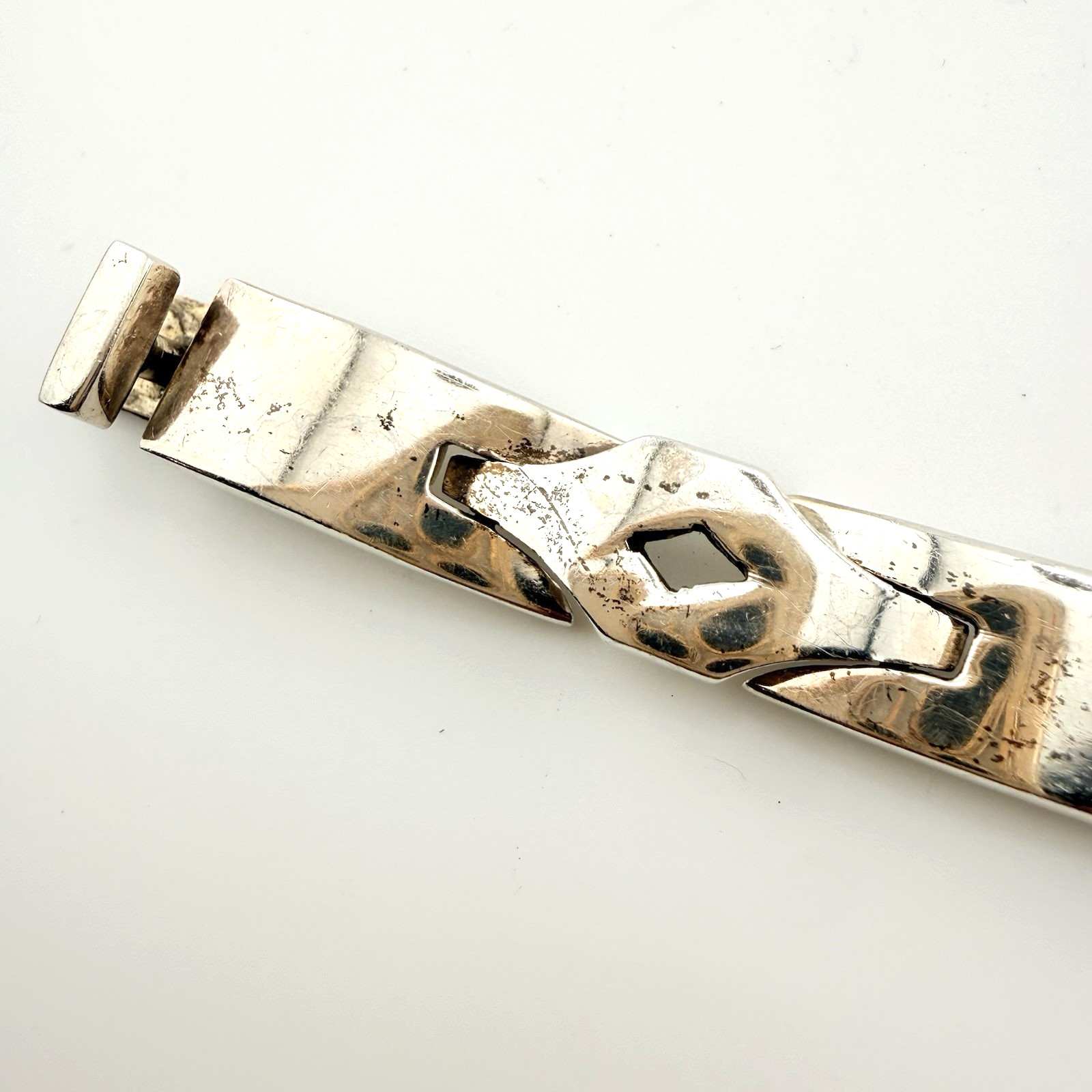 Vintage Heavy Sterling Silver Bracelet Mexico 925 Geometric Link 62.5 Grams 7.5”