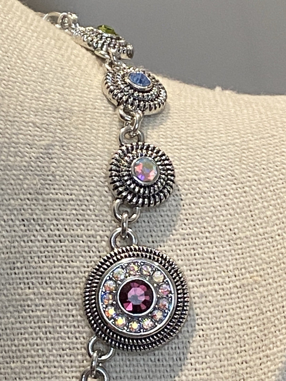 Lia Sophia Necklace Silver Tone Colorful Rhinestones AB Coating 19”