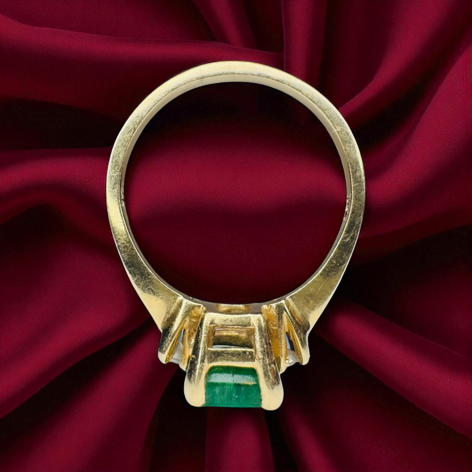 Natural Zambian Emerald & Diamond Ring 14K Gold Vintage 1.1CT Emerald Size 7