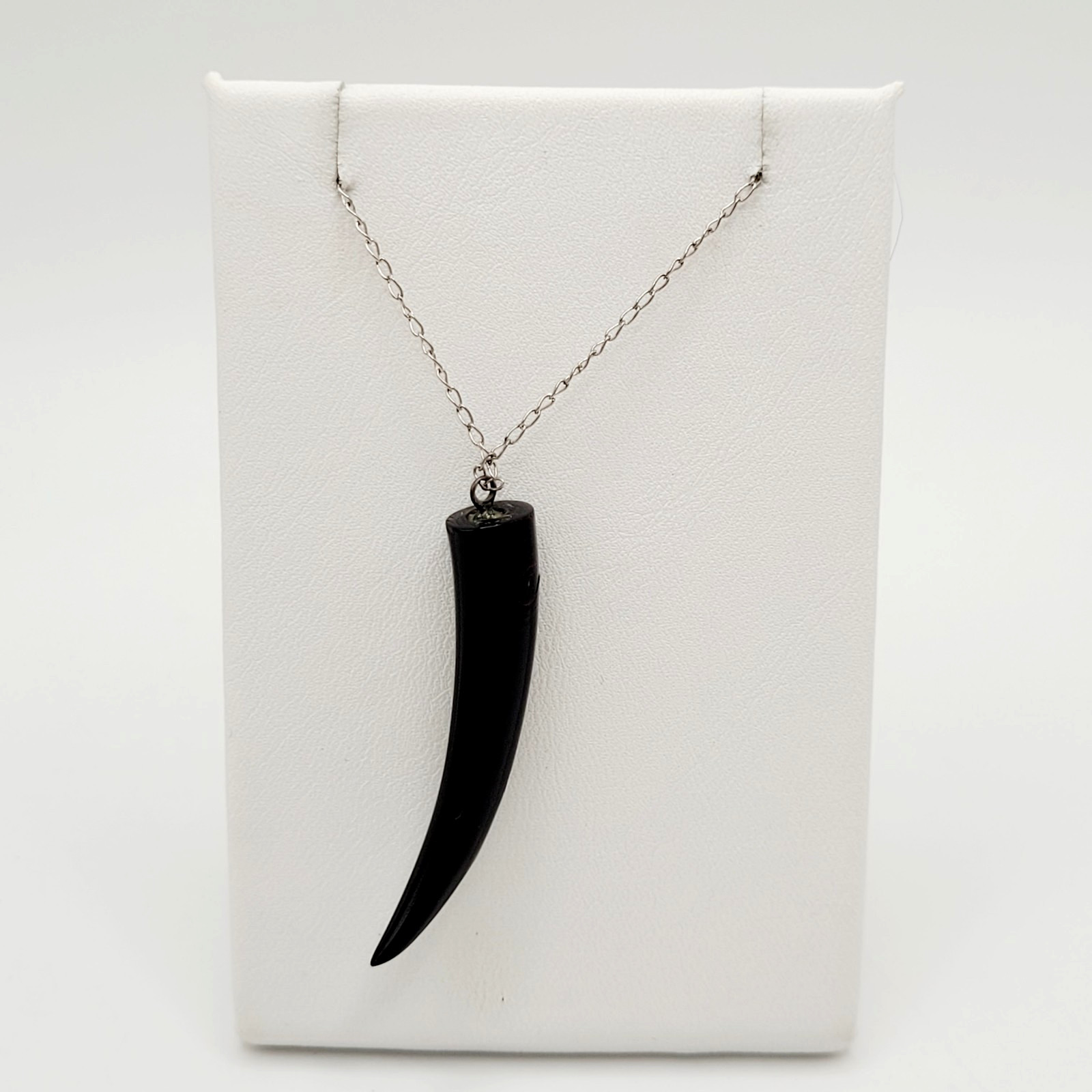 Vintage Cornicello Horn Carved Organic Black Hawaiian Coral 925 Necklace 23 inch