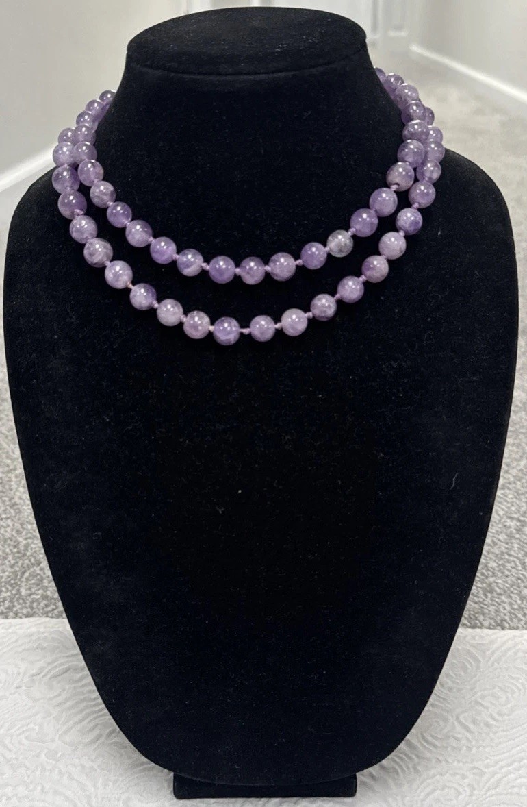 Vintage Natural Amethyst Smooth Polished Round Lavender-Purple 35”Necklace 101 G