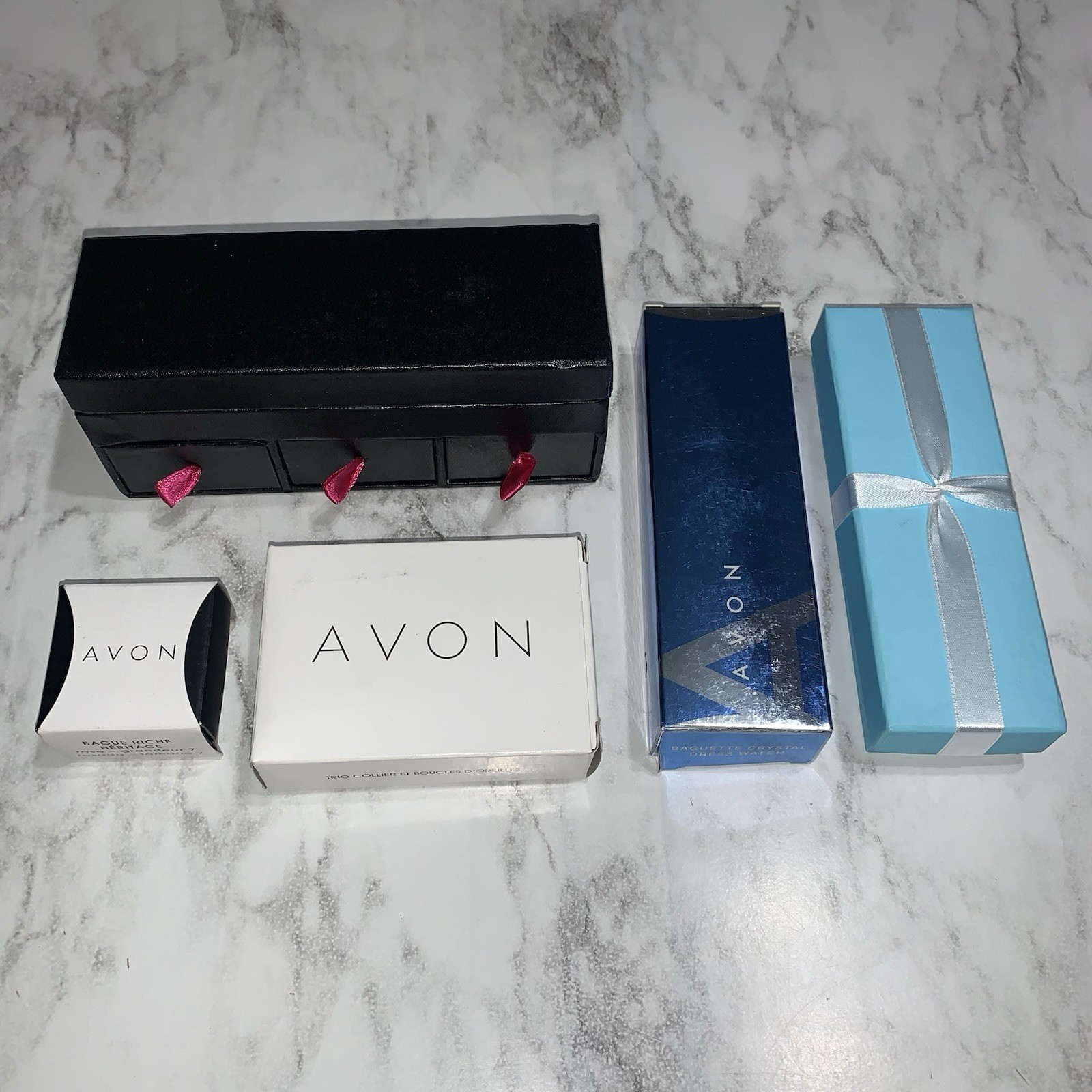 Avon Jewelry Lot Of 5 Pcs Vintage Ring Bracelet Watch Earrings