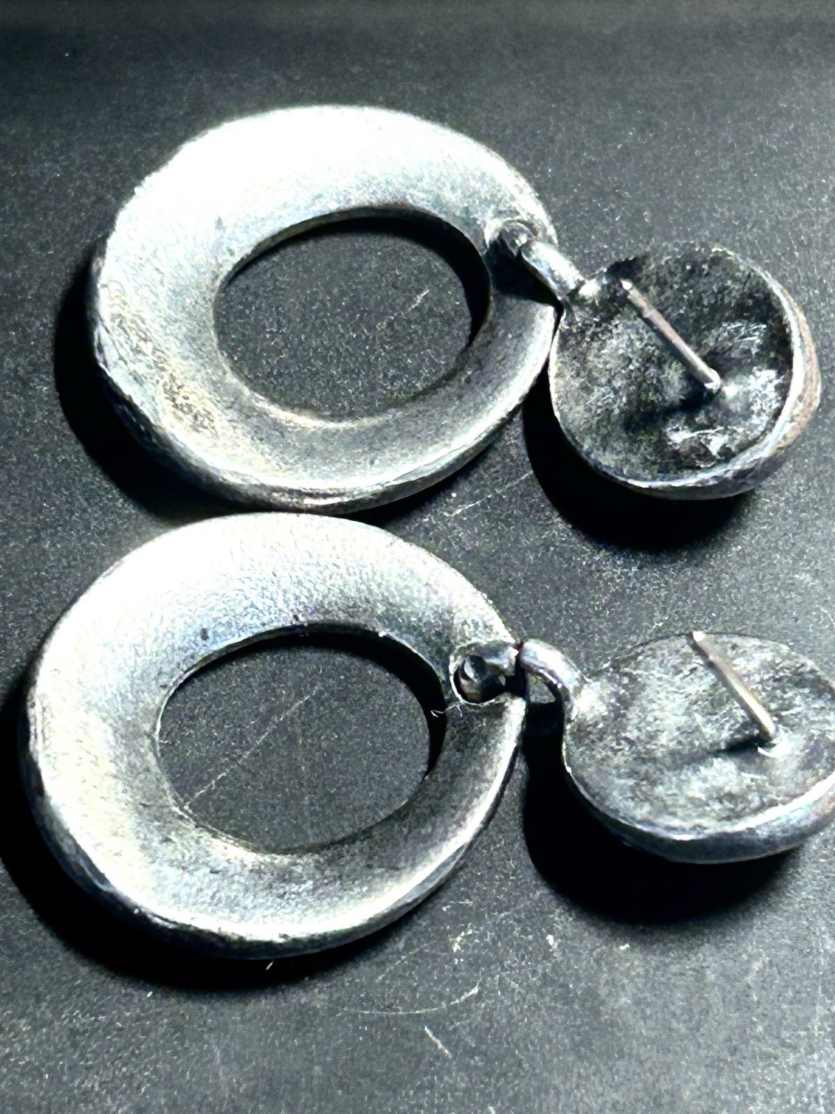 Vntg Sterling Door Knocker Dangle Post Earrings Purple Glass Cabochon 12.85 G