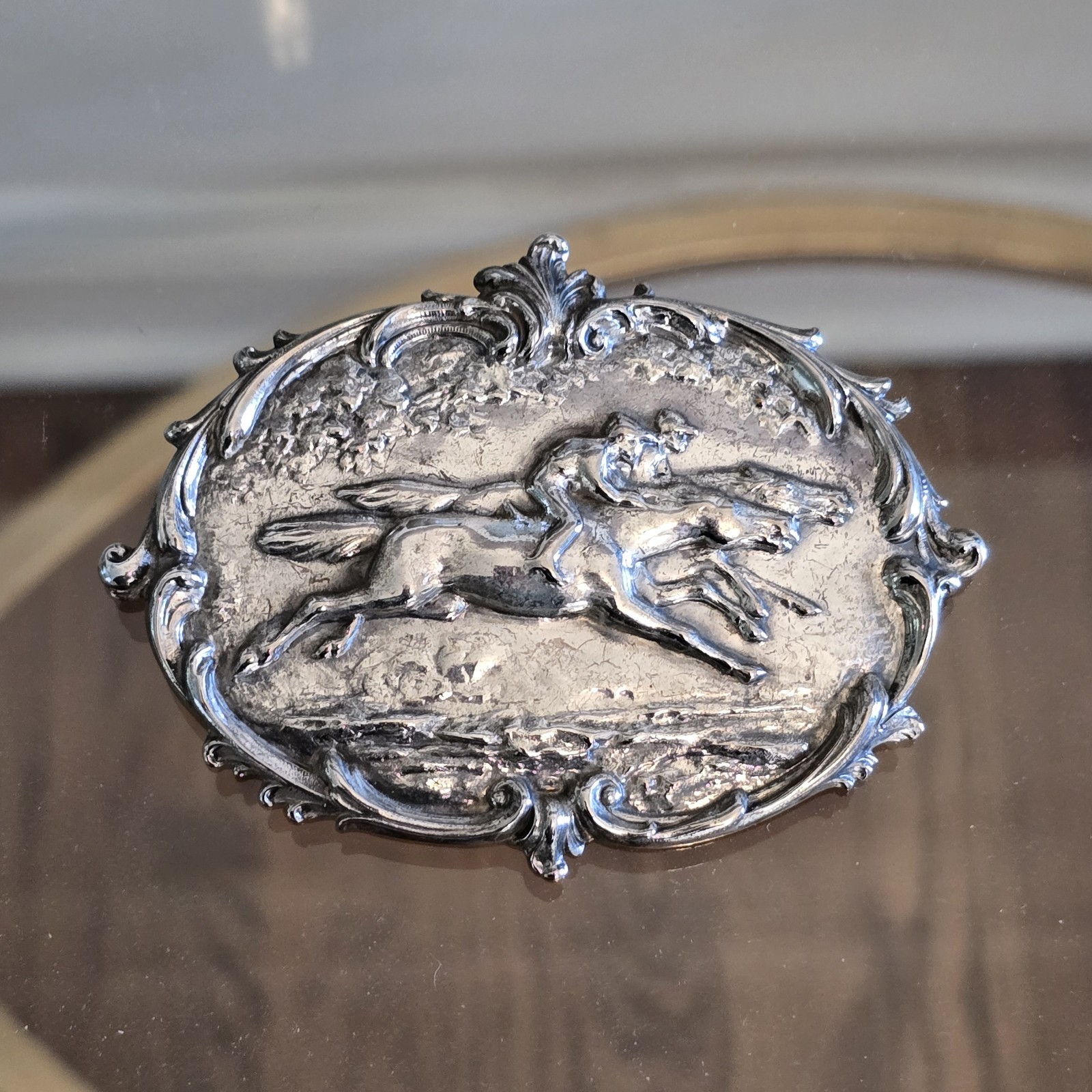 Large Statement Piece Vintage Silver Brooch Horse Derby Race Equestrian Kentucky
