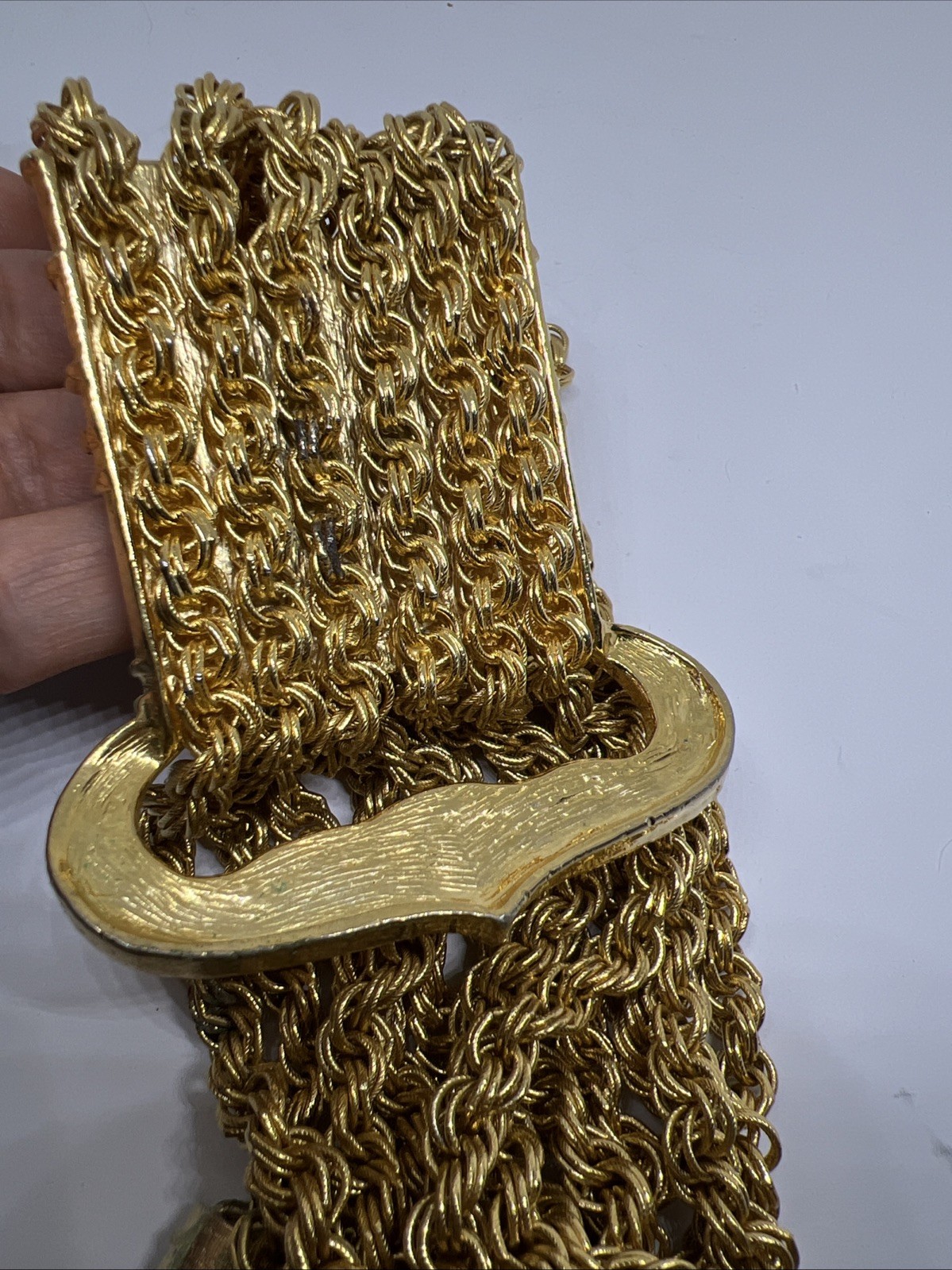 French Couture Gold Plate Etruscan Lariat Statement Necklace