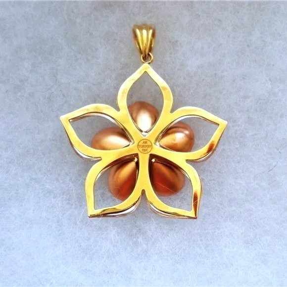 NEW NWT Designer Solid 18K Tri Color Yellow Rose White Gold 3D Flower Pendant