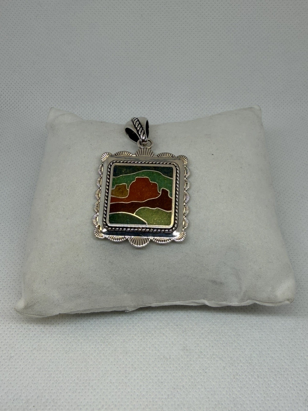 Carolyn Pollack 925 Sterling Silver Desert Scene Colorful Multi-Stone Chip Inlay