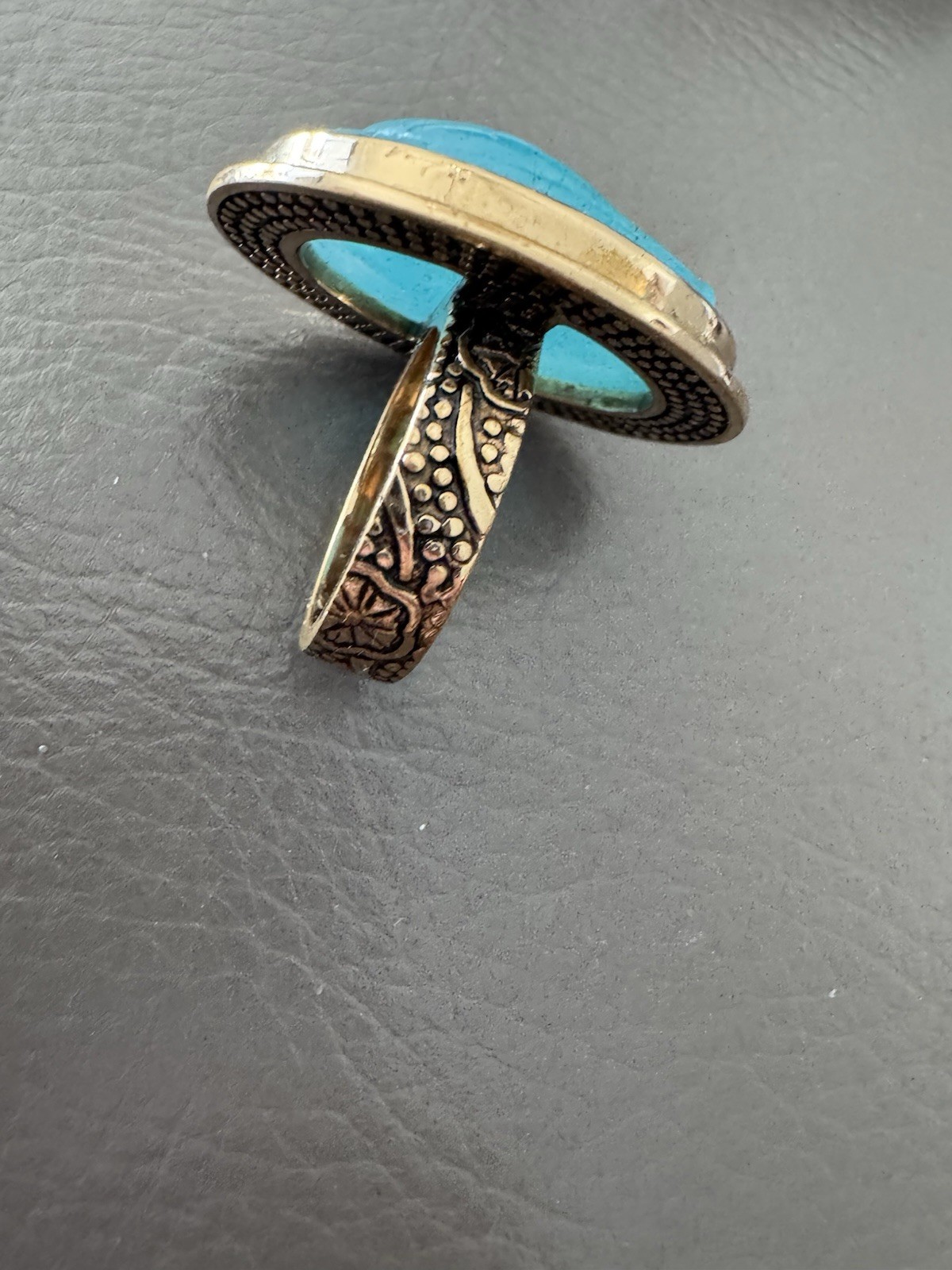 Vintage Bronze Amy Kahn Russell AKR Carved Celluloid Blue Fish Sz 9