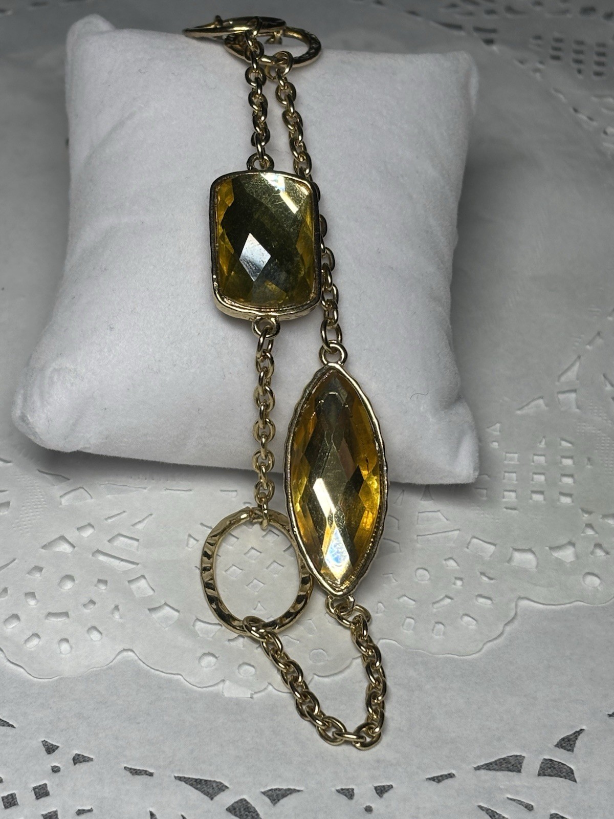 Vintage Necklace Faceted Acrylic VCLM Brown Yellow Green Stone 38” Metal