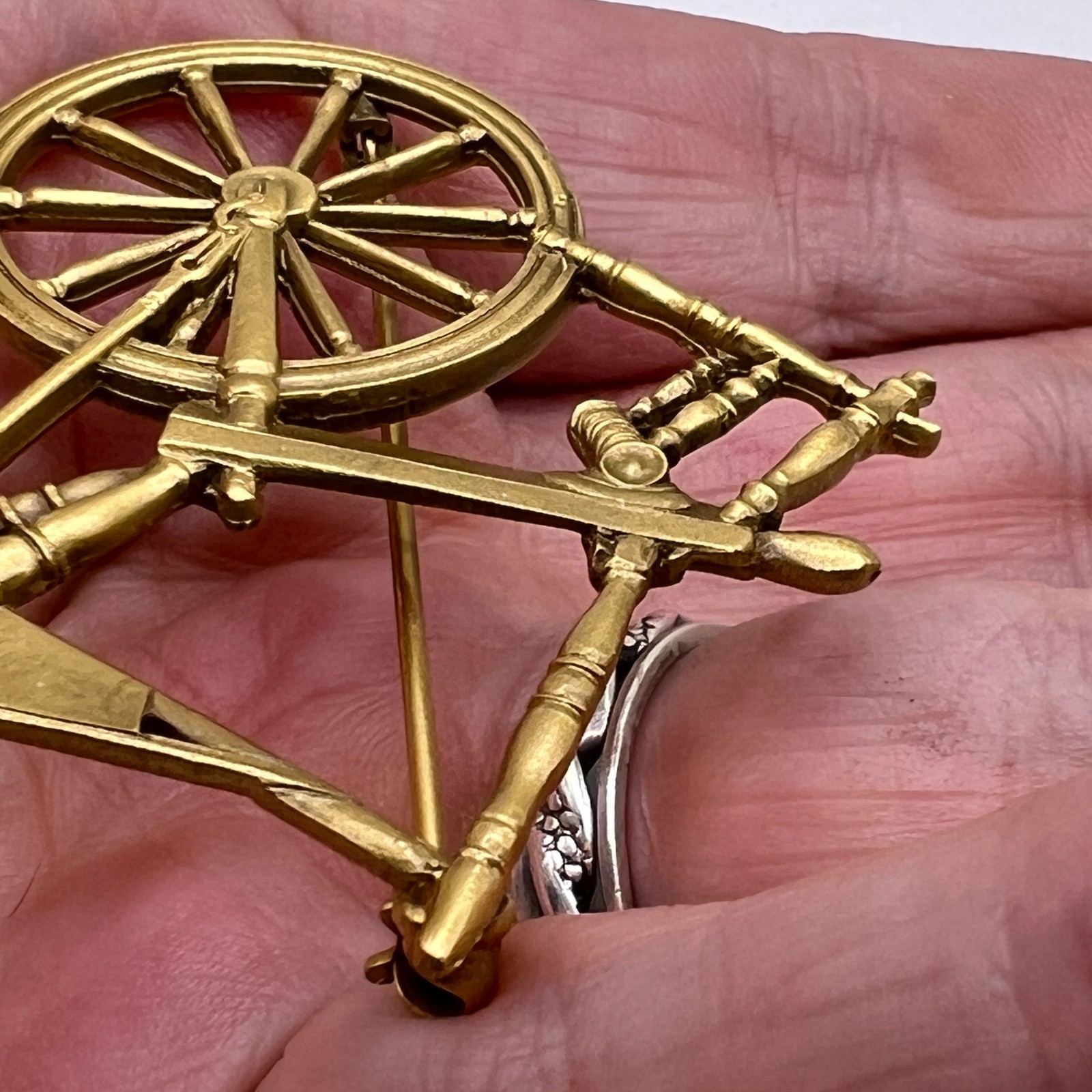 Historic Museum Deerfield Massachusetts Spinning Wheel Brooch Pin Wool Making