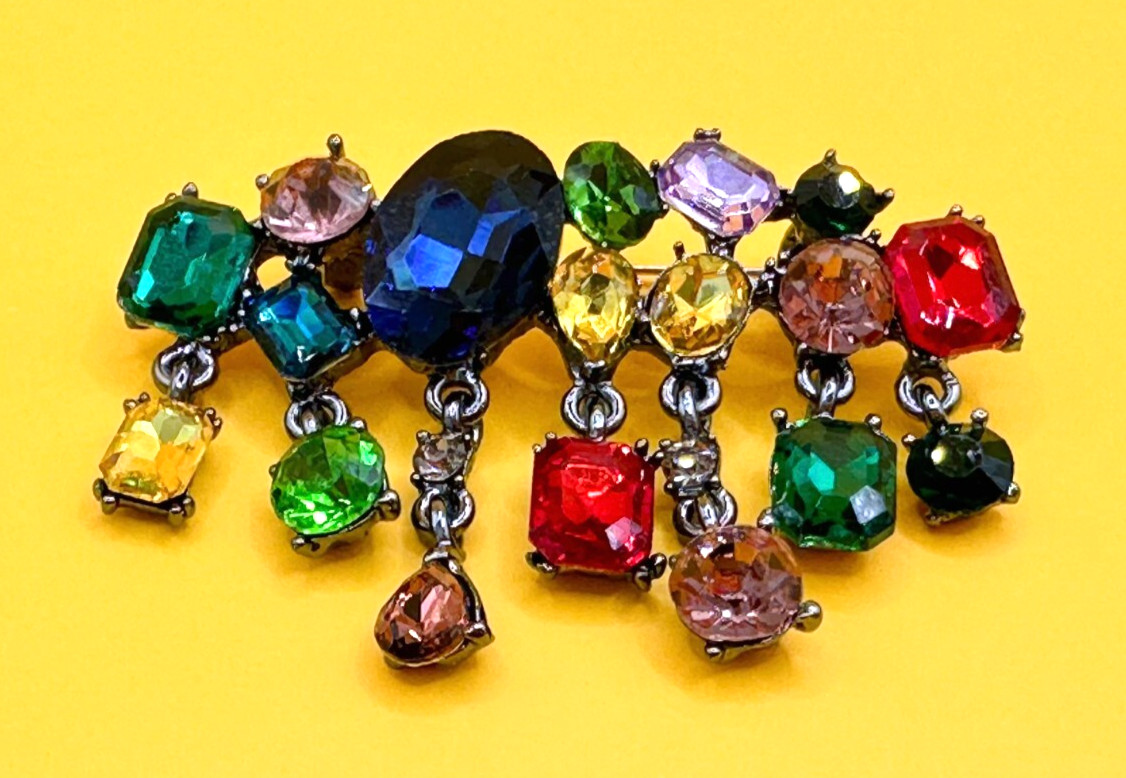 Dark Silver Tone & Multicolor & Shapes Rhinestones Brooch