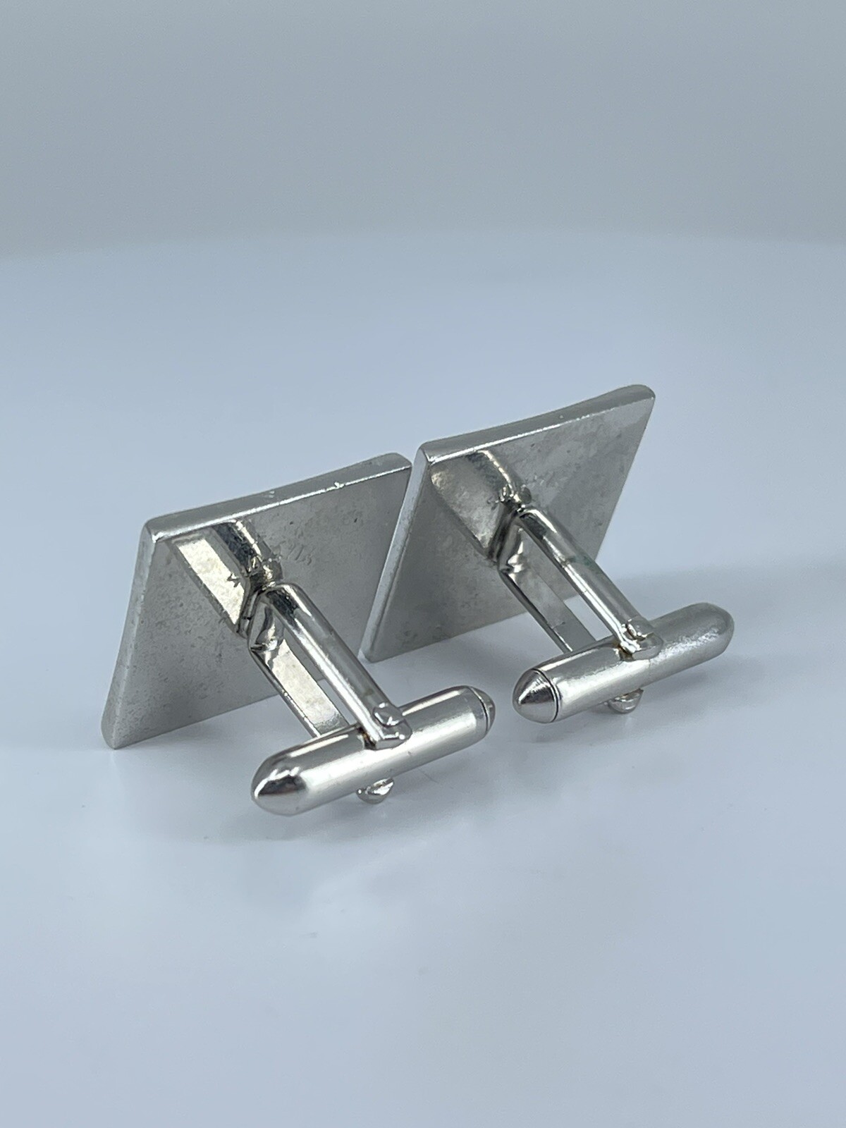 Vintage Swank cufflinks brushed and polished silver tone square design 3/4″