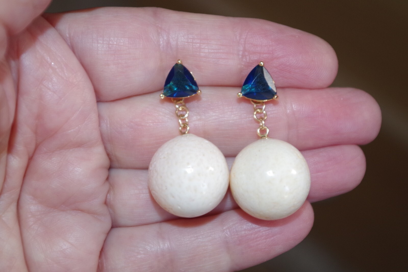 ANTIQUE 14K GF ANGEL SKIN CORAL BALL 17.5 MM CORAL JACKET DROP EARRINGS JACKETS