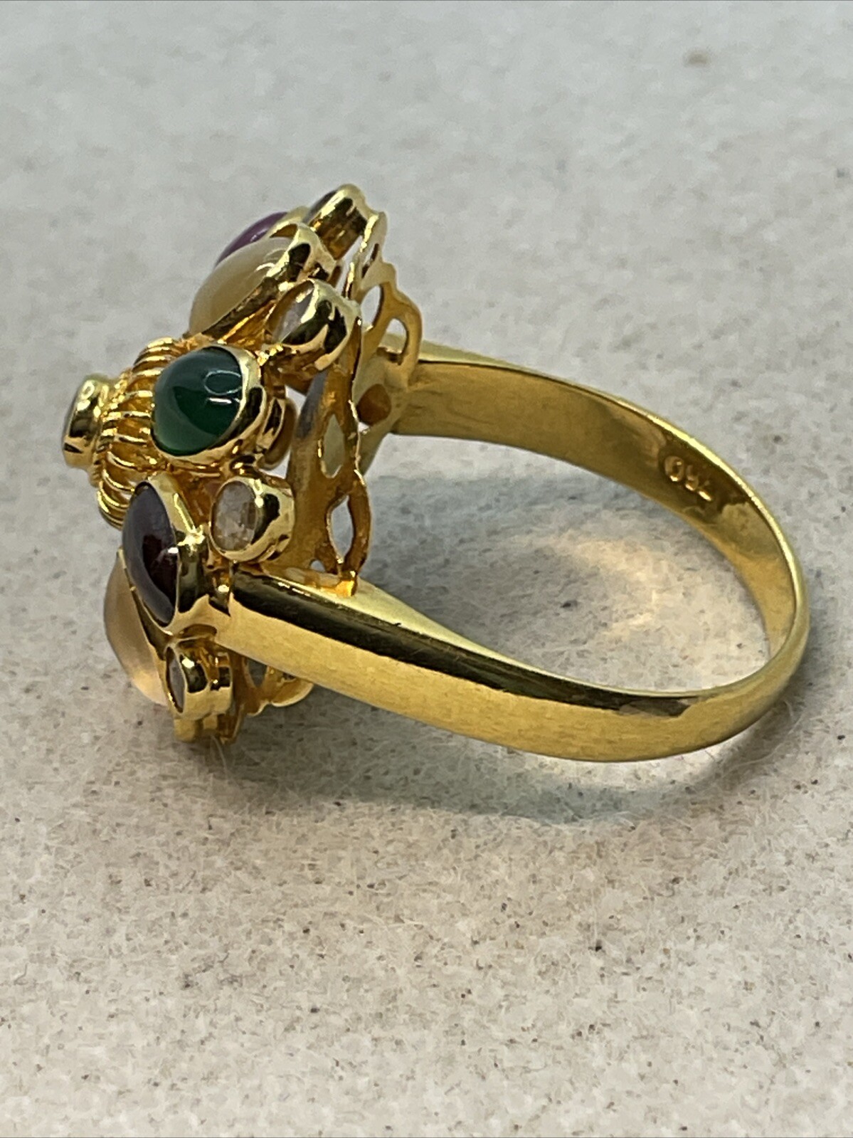 VINTAGE HANDMADE Solid 18K (750) Multicolor Gemstones & Rose Cut Diamonds Ring