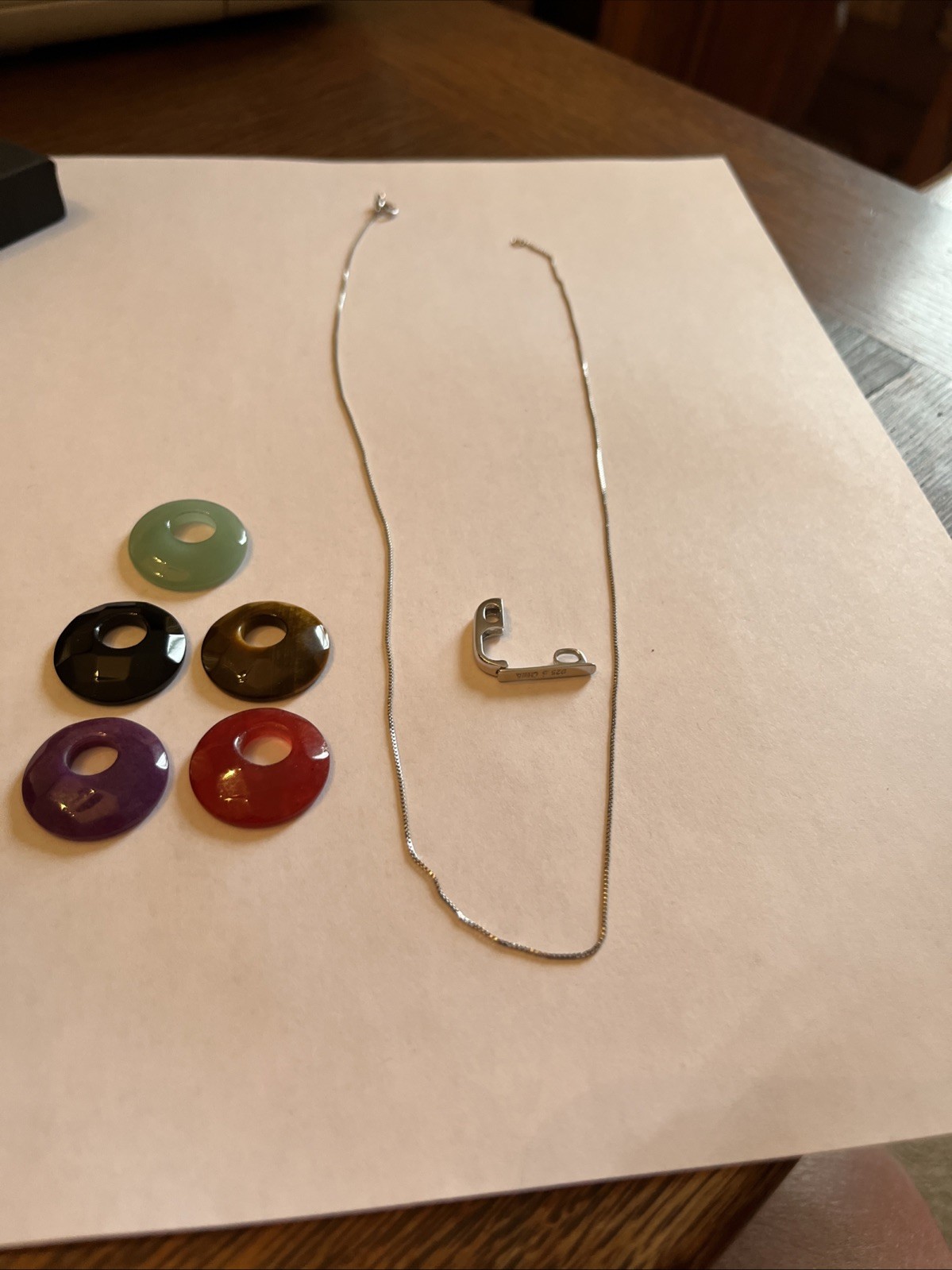 Vintage QVC Changeable Stone Sterling Silver Pendent Bail And Necklace