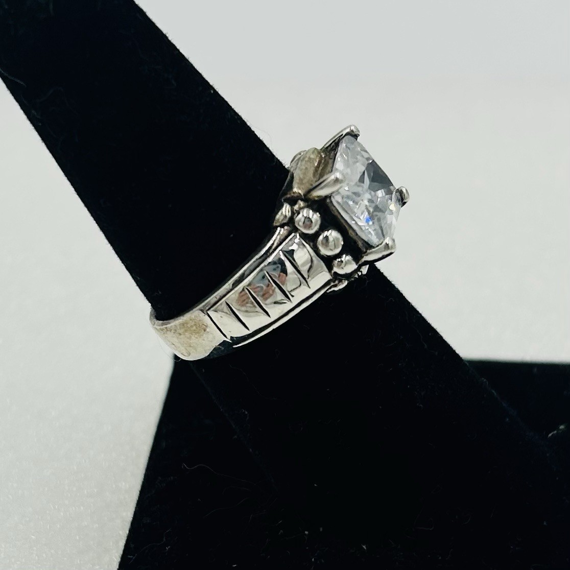 VTG Sterling Silver 925 Cushion Cut Cubic Zirconia 4mm Band Ring Size 7