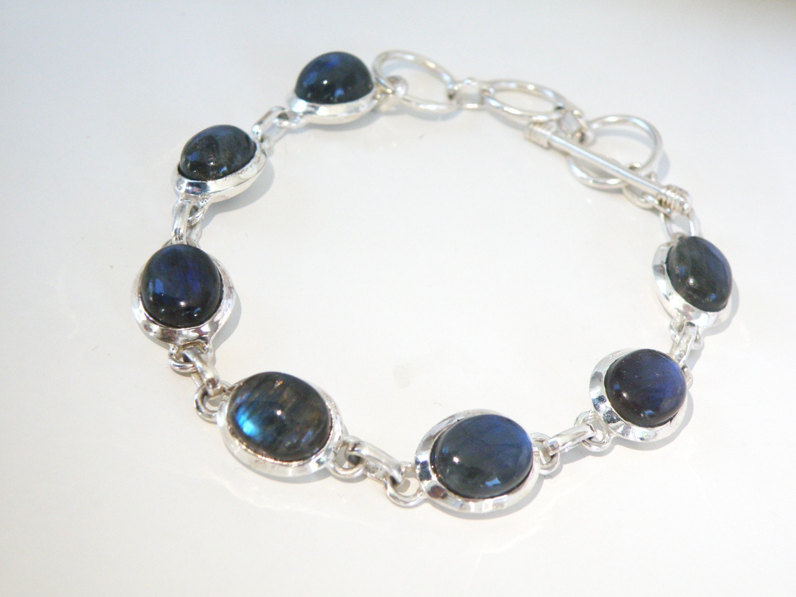 Vintage Sterling Silver 925 Labradorite Tennis Link Adjustable Station Bracelet