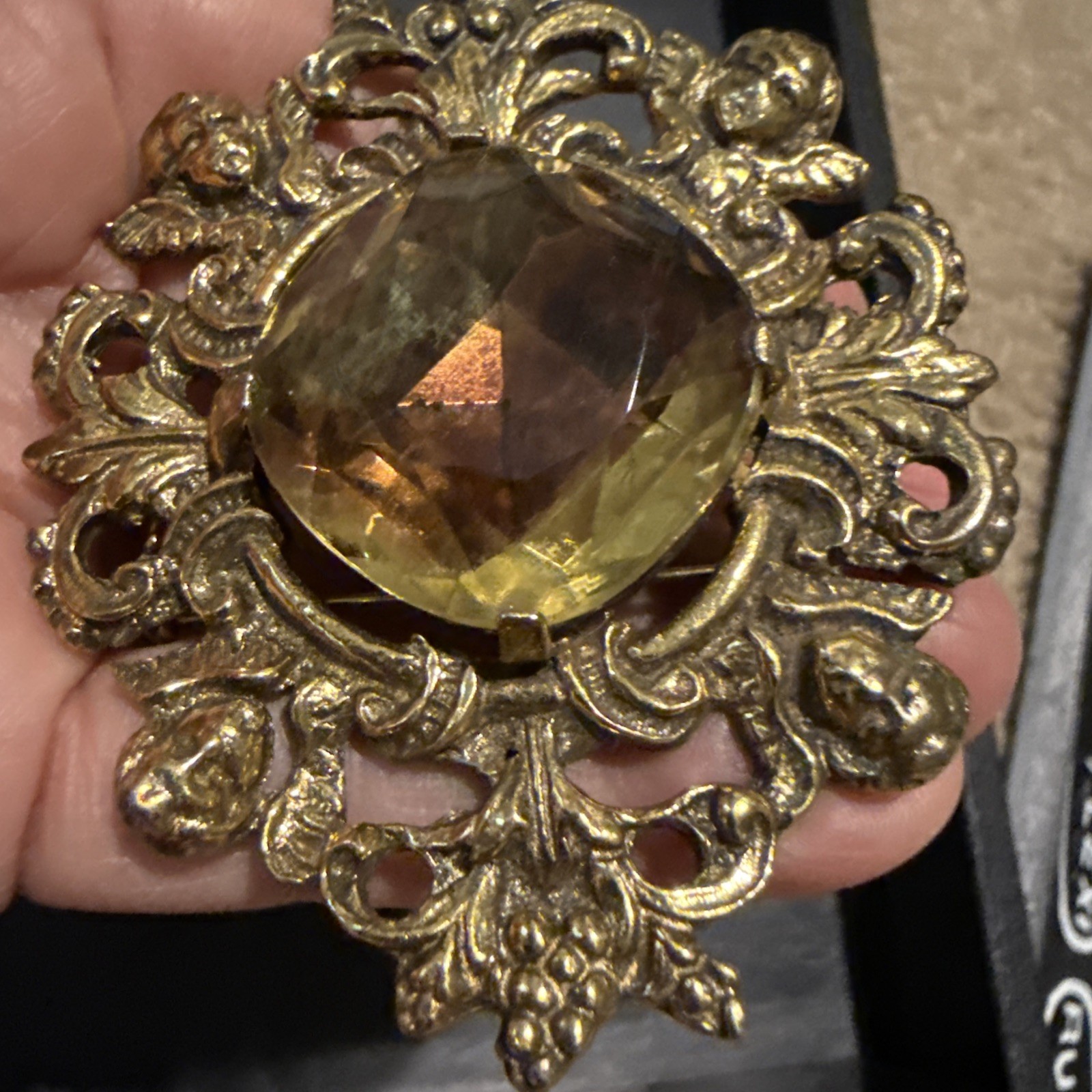 Large Estate Faux Topaz Jewel Pin Signed Zentall