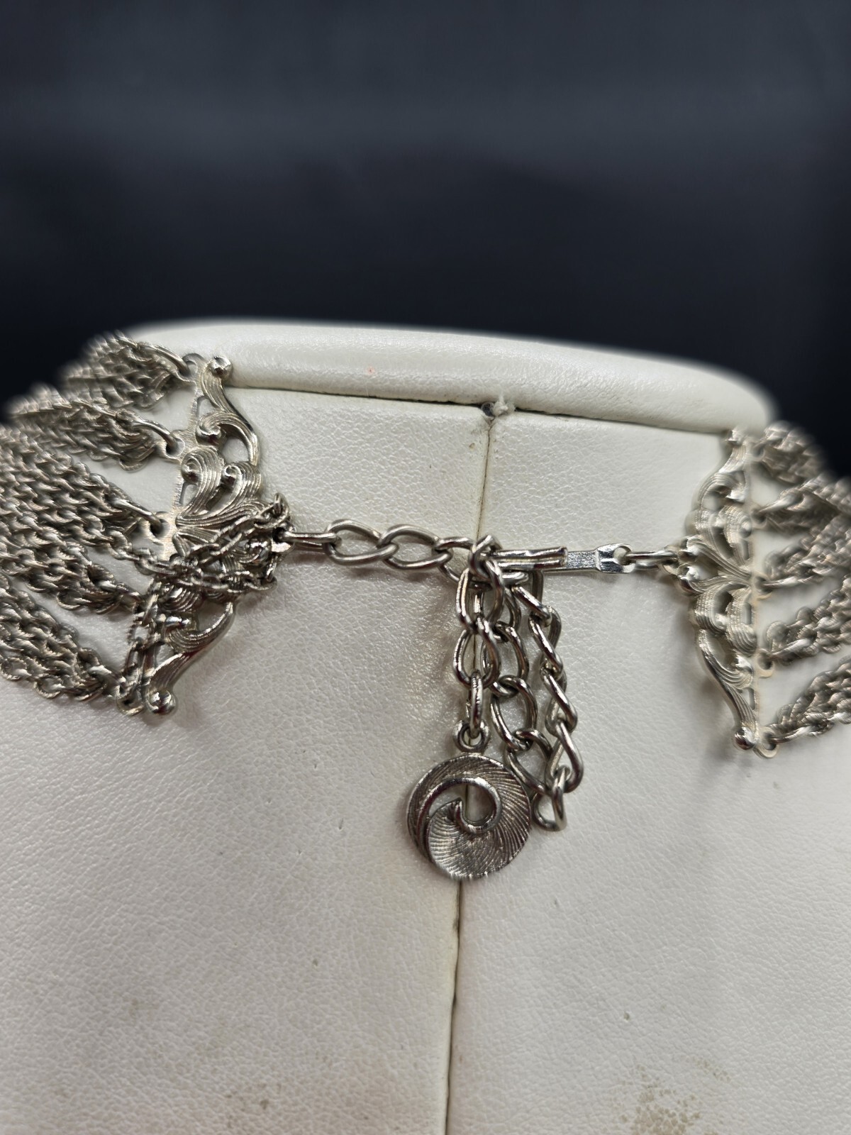 Lisner Vtg Collar Bib Multi Layer 25 Chain Necklace Silver Toned Cascade Cascade