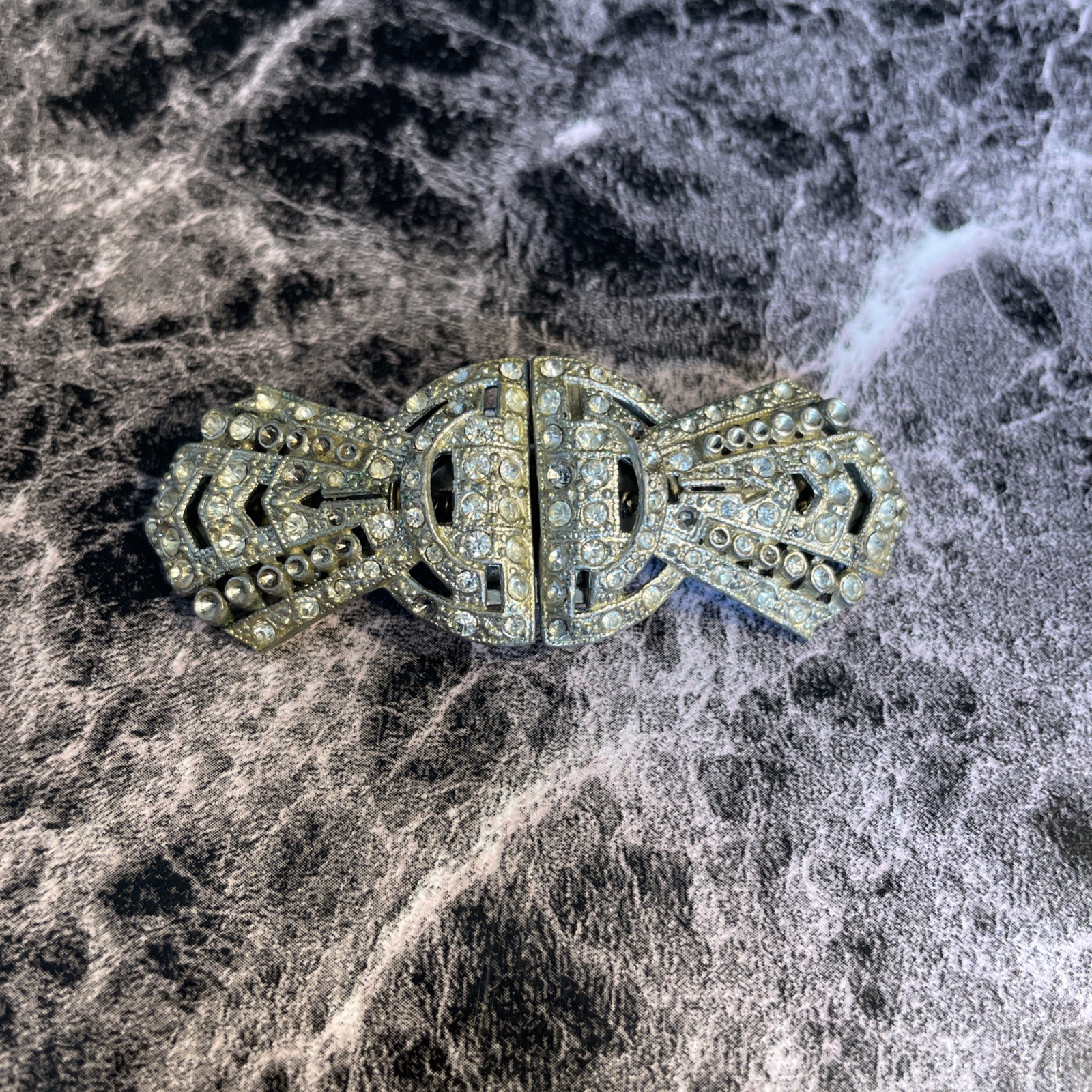 Vintage Coro Duette Art Deco Dress Clip Brooch Pin Missing Rhinestones KC-4