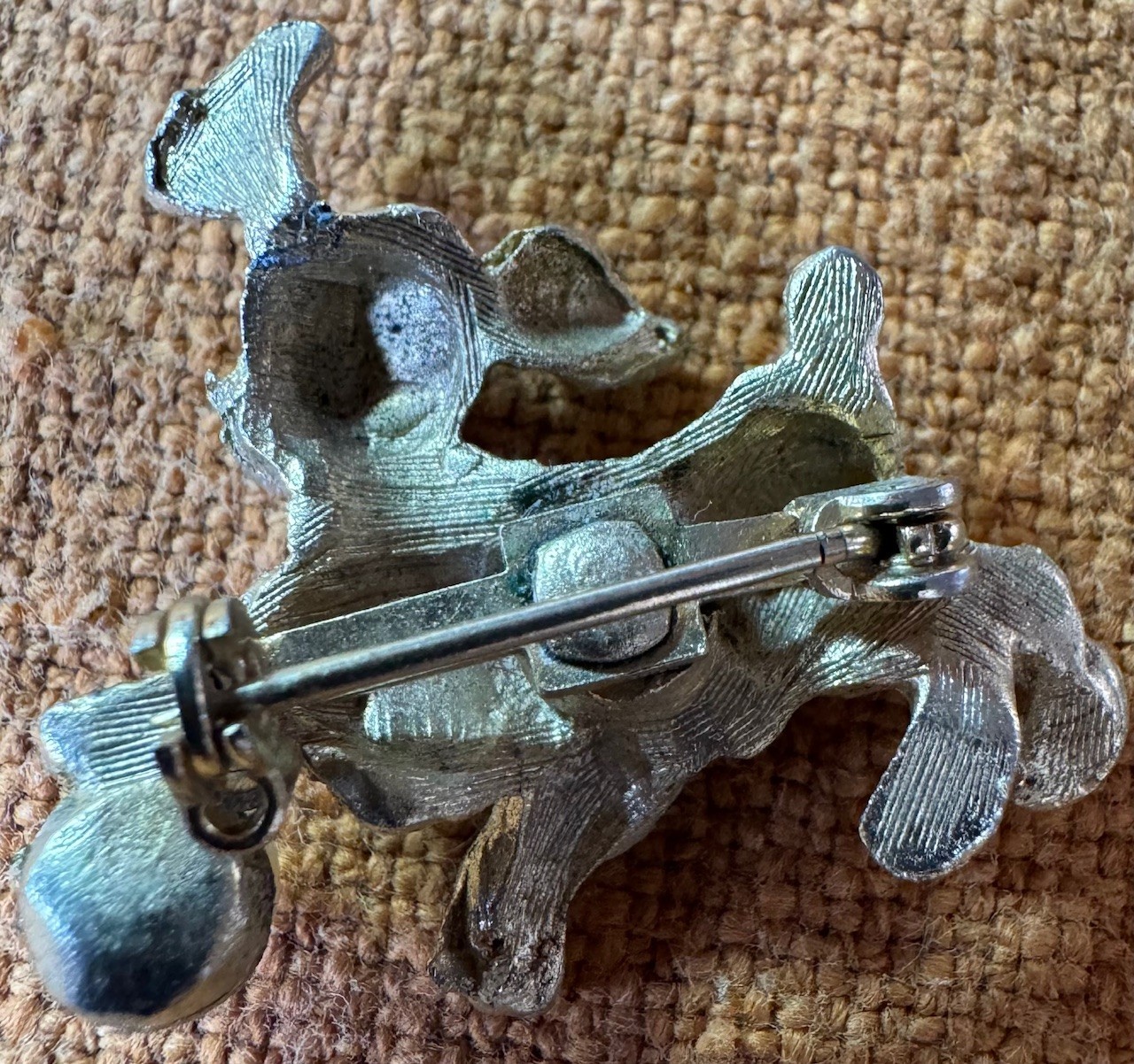 Vintage 1960s Dog-Puppy Pins (2) Gold-Tone with Pearls & Green Eyes *NOTES*