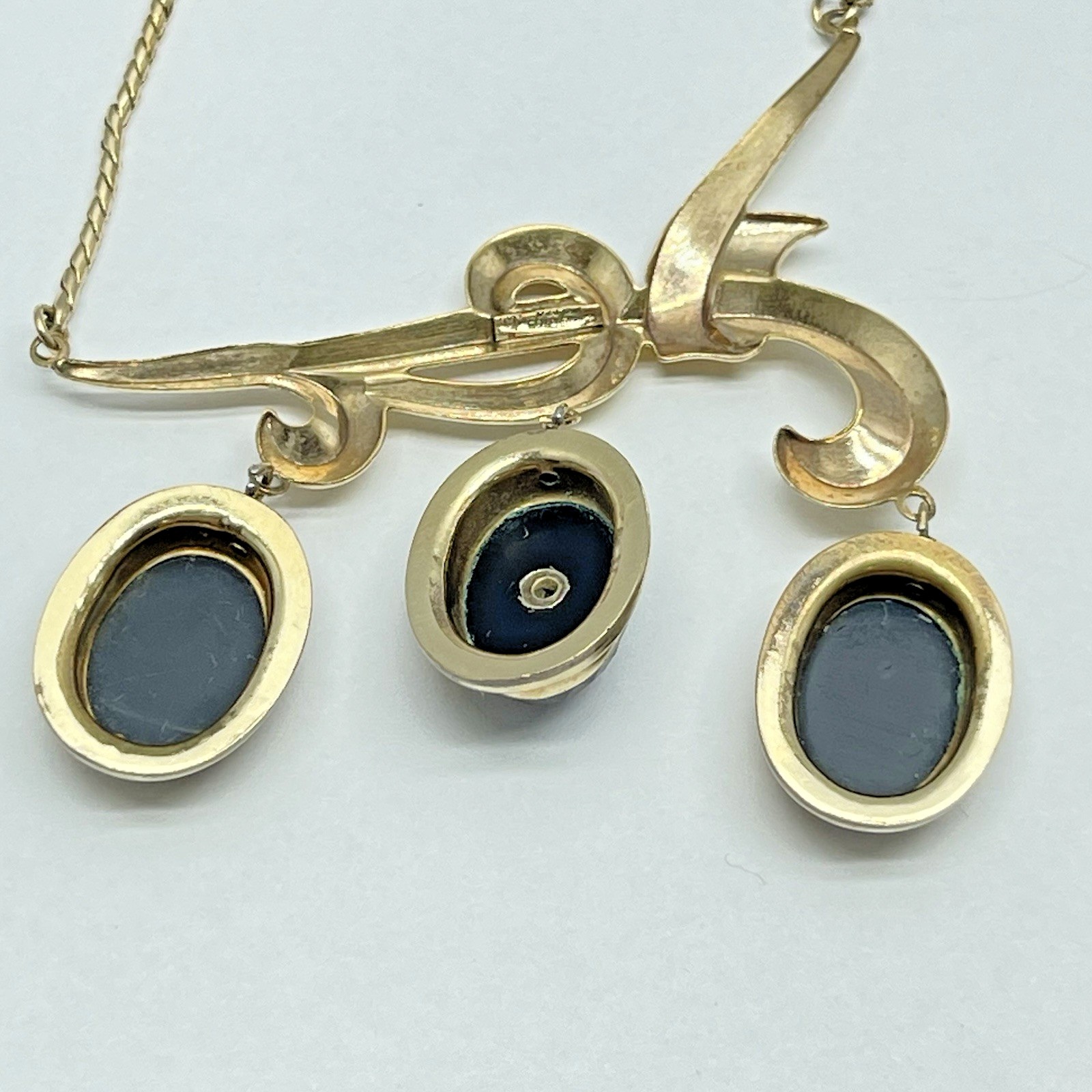 Vtg. CM 1/20 12KT GF Jewelry Set Necklace, Bracelet & Earrings Black Glass -MC