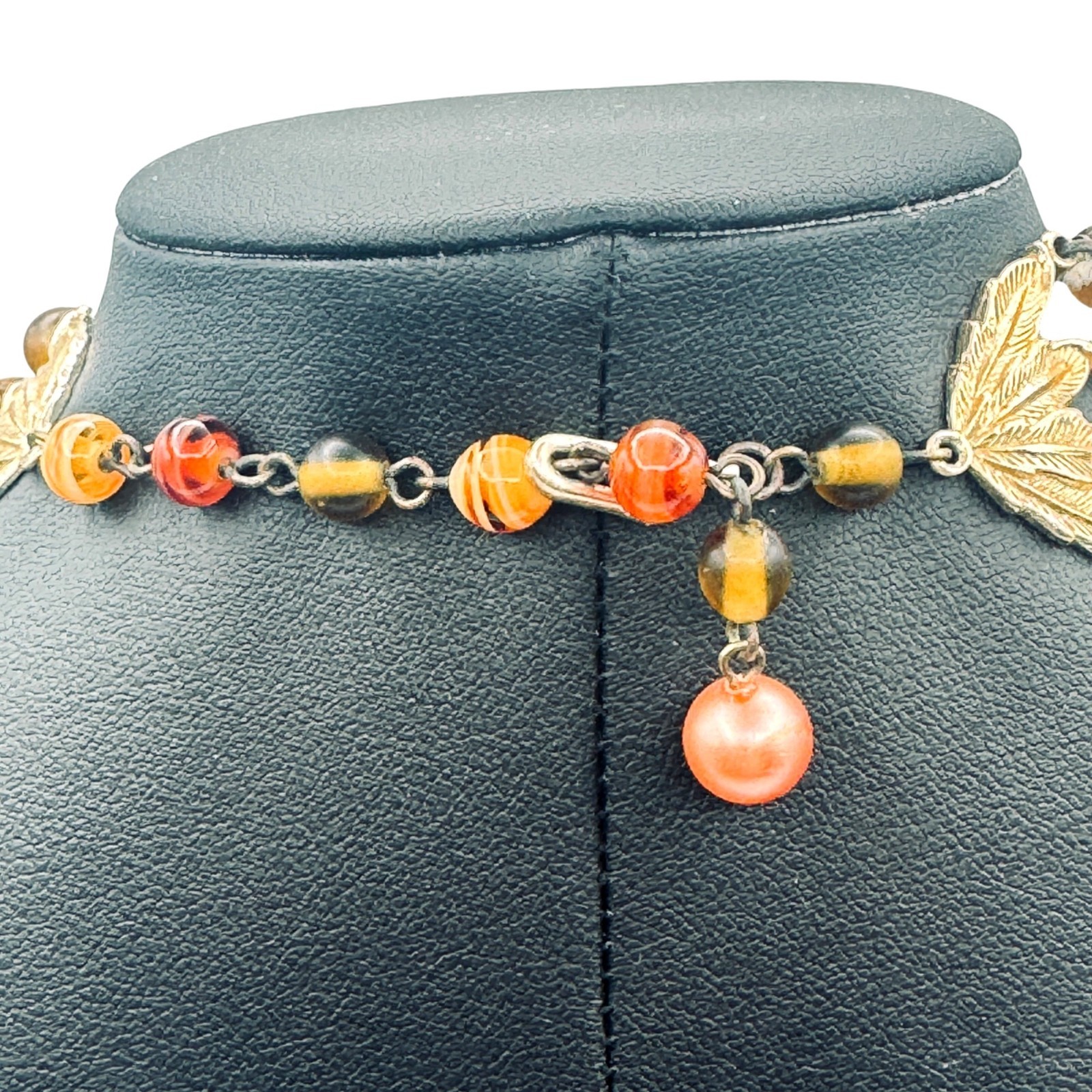 Vintage Multi-Strand Glass Bead Bib Necklace Handmade Lampwork Fall Colors
